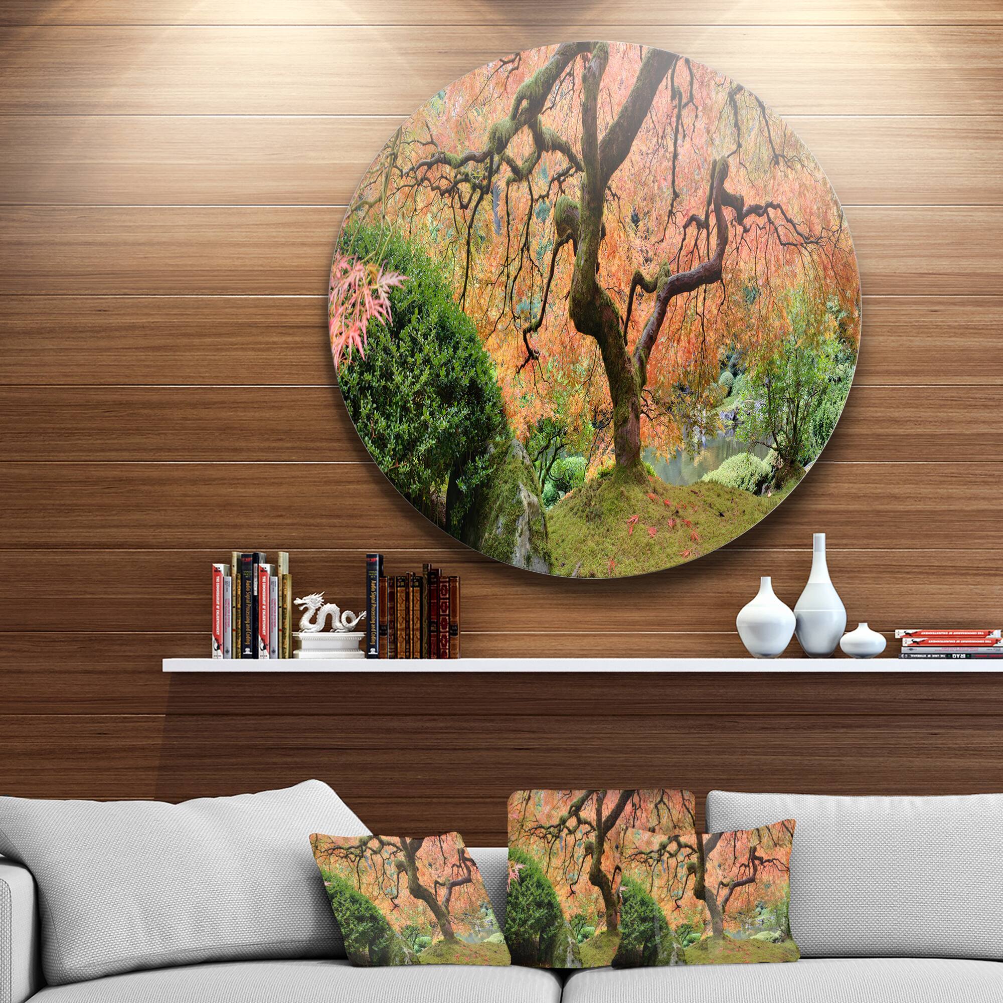Designart - Old Japanese Maple Tree&#x27; Disc Landscape Photography Circle Metal Wall Art