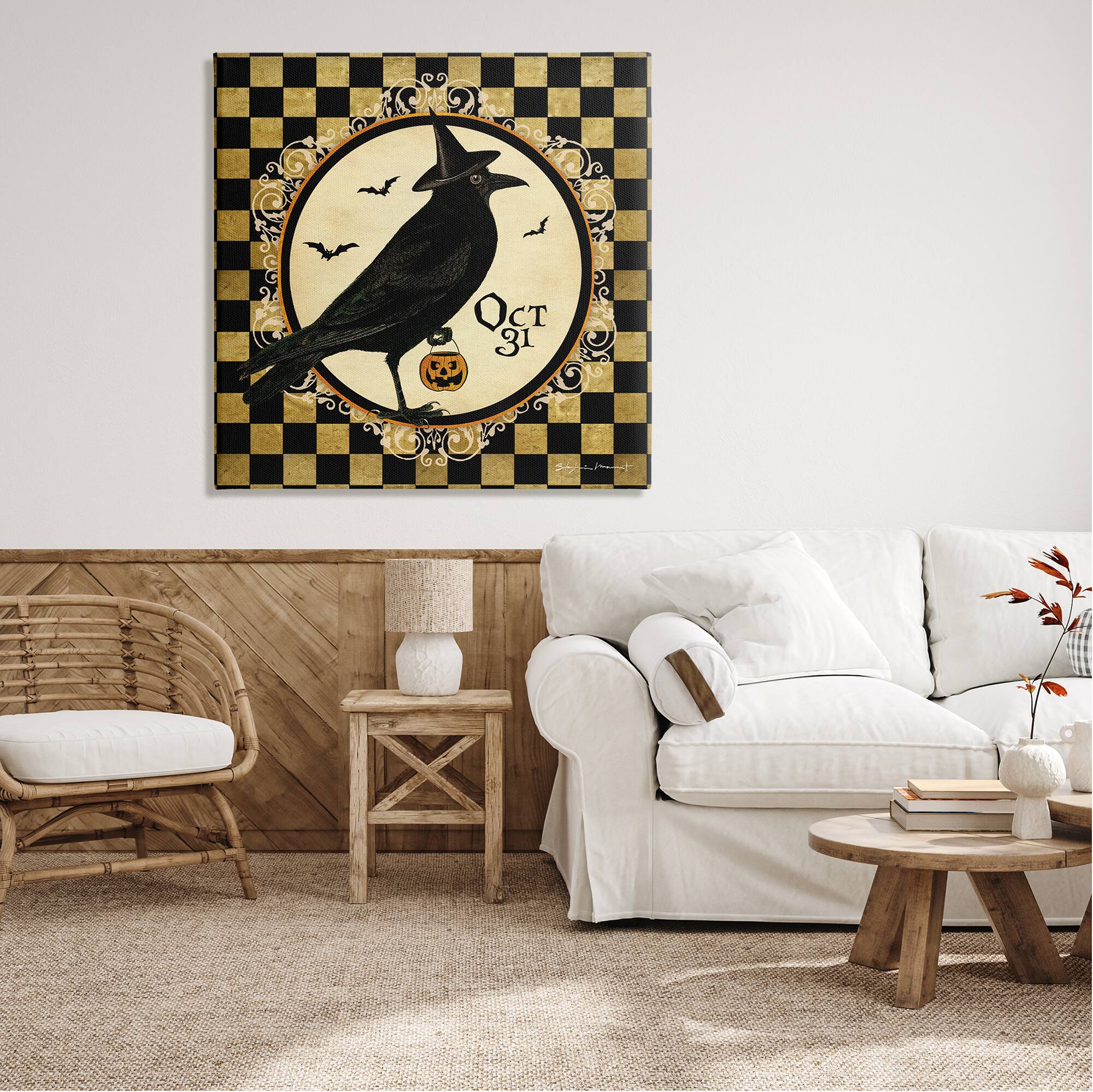 Stupell Industries Oct 31 Checkered Halloween Crow Canvas Wall Art