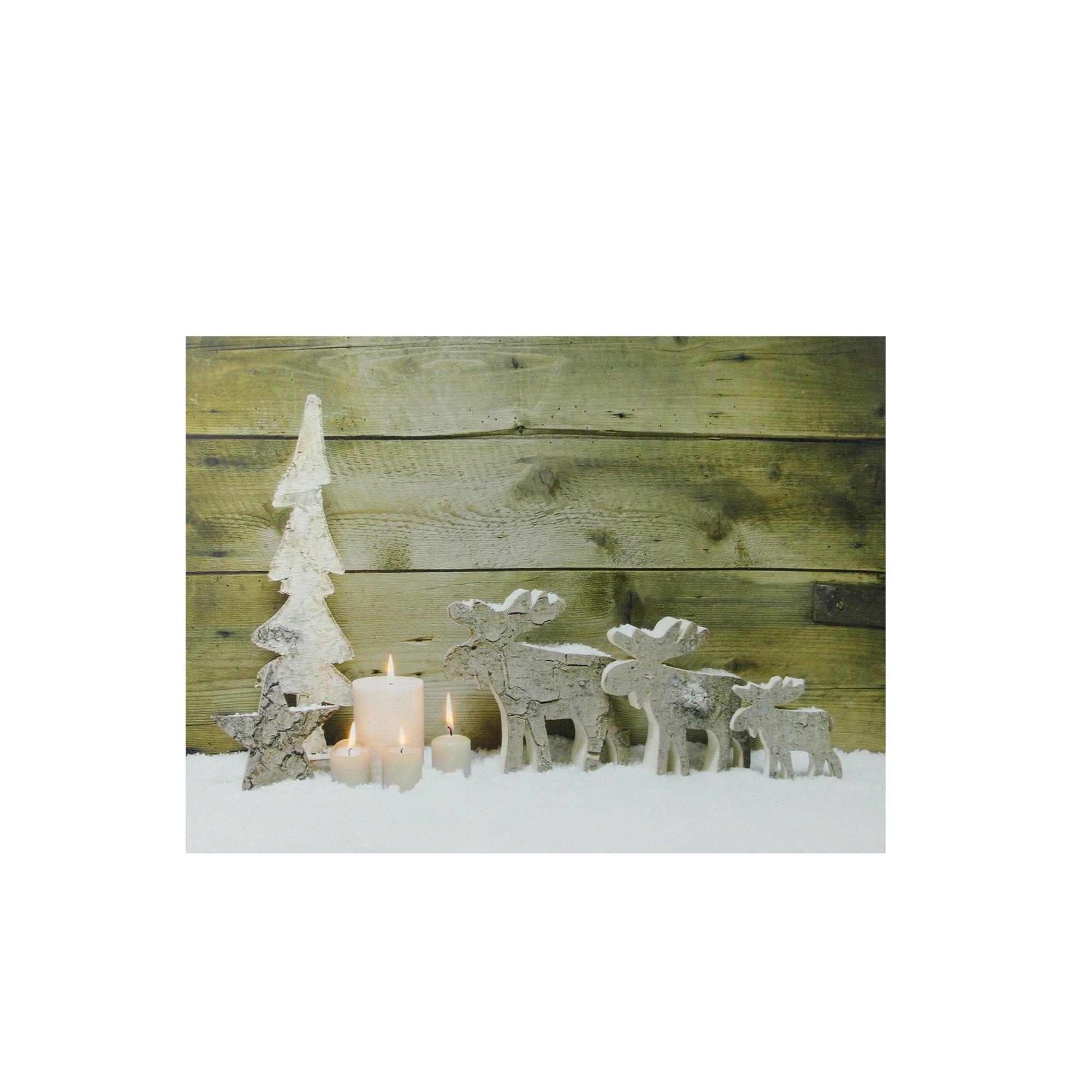 LED Lighted Flickering Candles And Winter Wooden Moose Canvas Wall Art