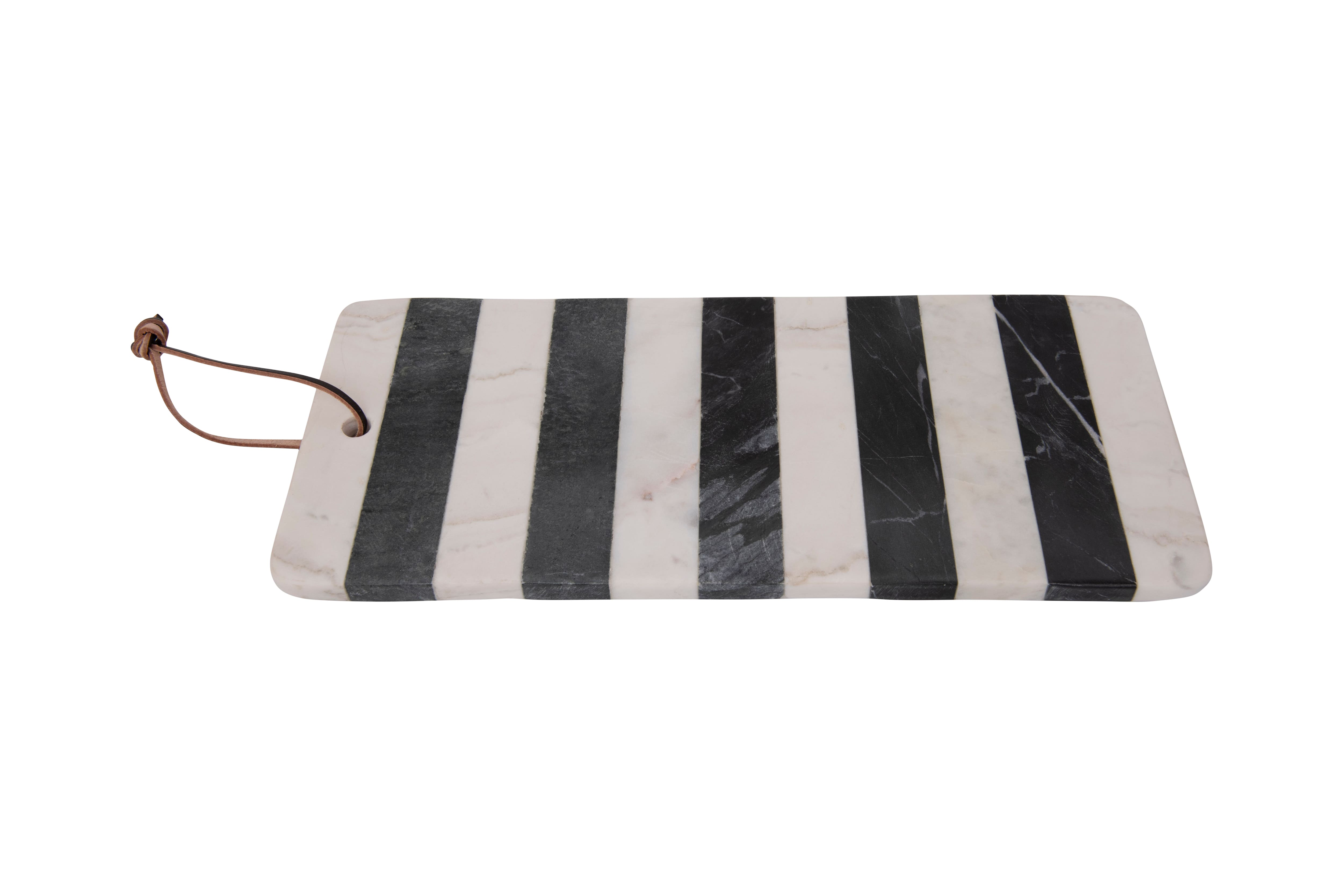 Black &#x26; White Striped Marble Board with Leather Tie