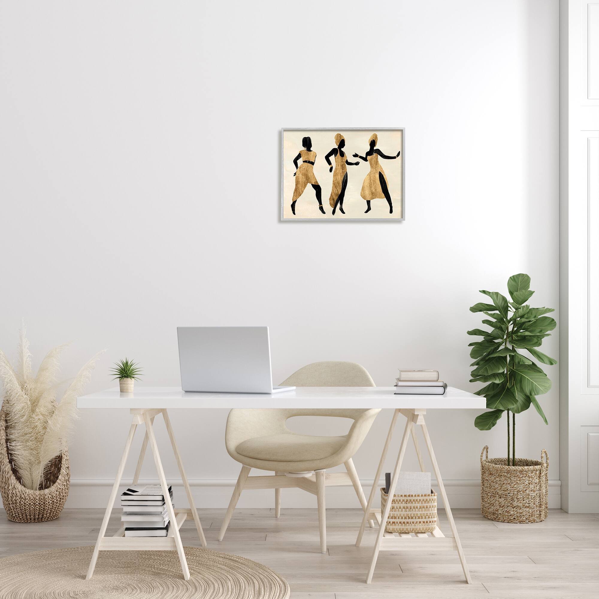 Stupell Industries Powerful Women Dancing  African Glam Fashion Black Beige in Gray Frame Wall Art