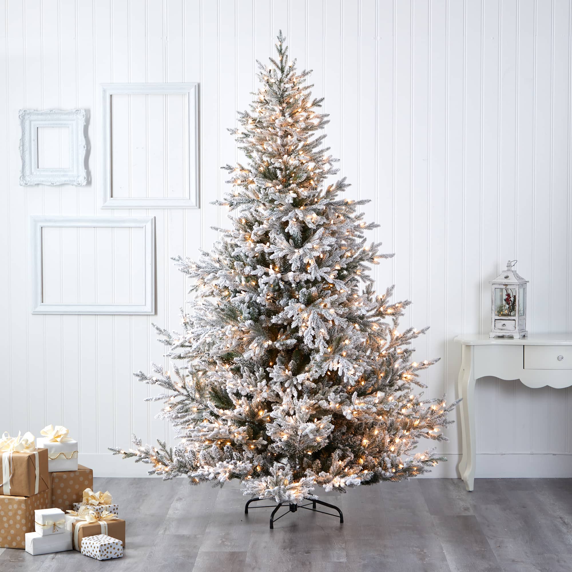 8ft. PreLit Flocked Fraser Fir Artificial Christmas Tree with Warm Michaels Christmas Trees