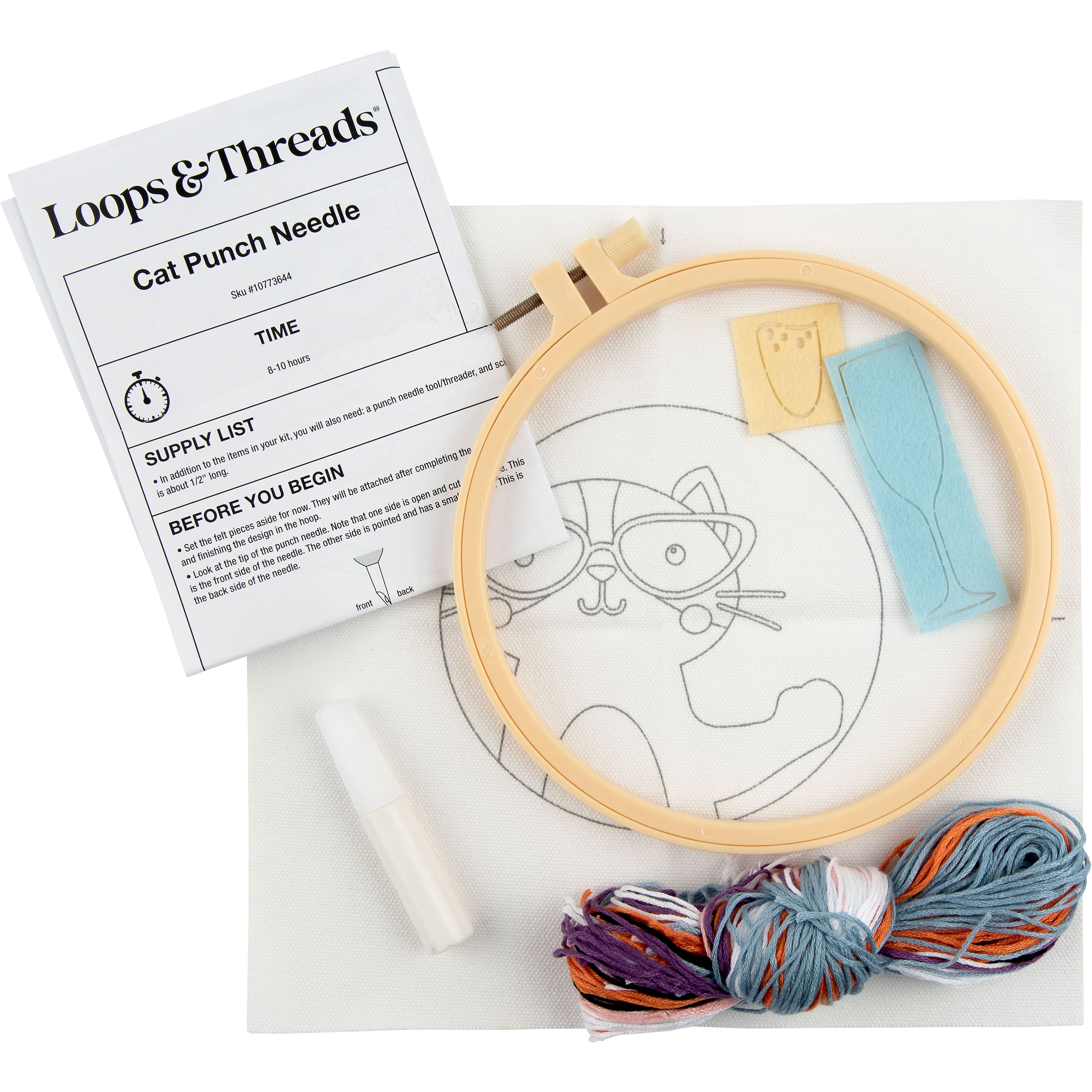 6" Cat with Bubbly Punch Needle Kit with Hoop by Loops & Threads®
