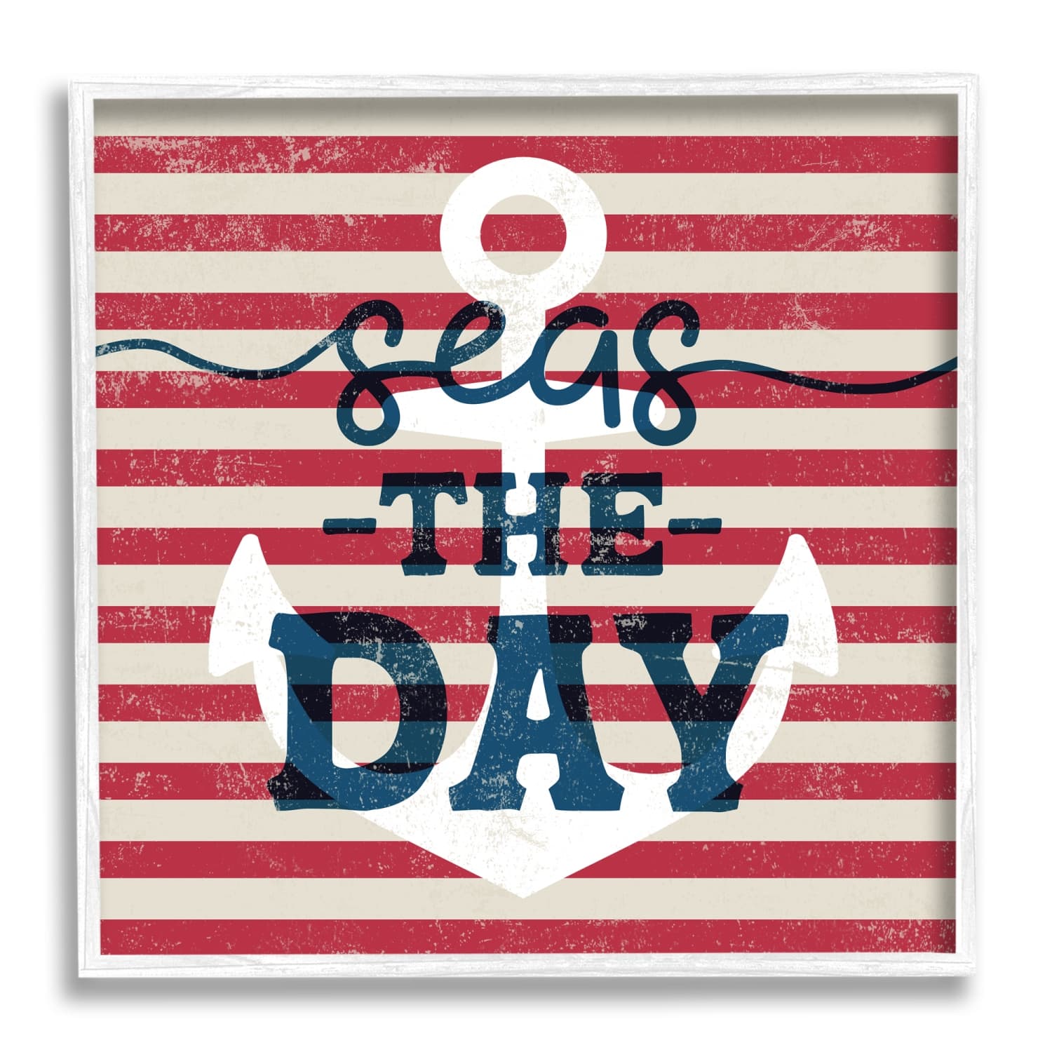 Stupell Industries Seas The Day Americana Anchor & Flag Phrase Framed Giclee Art