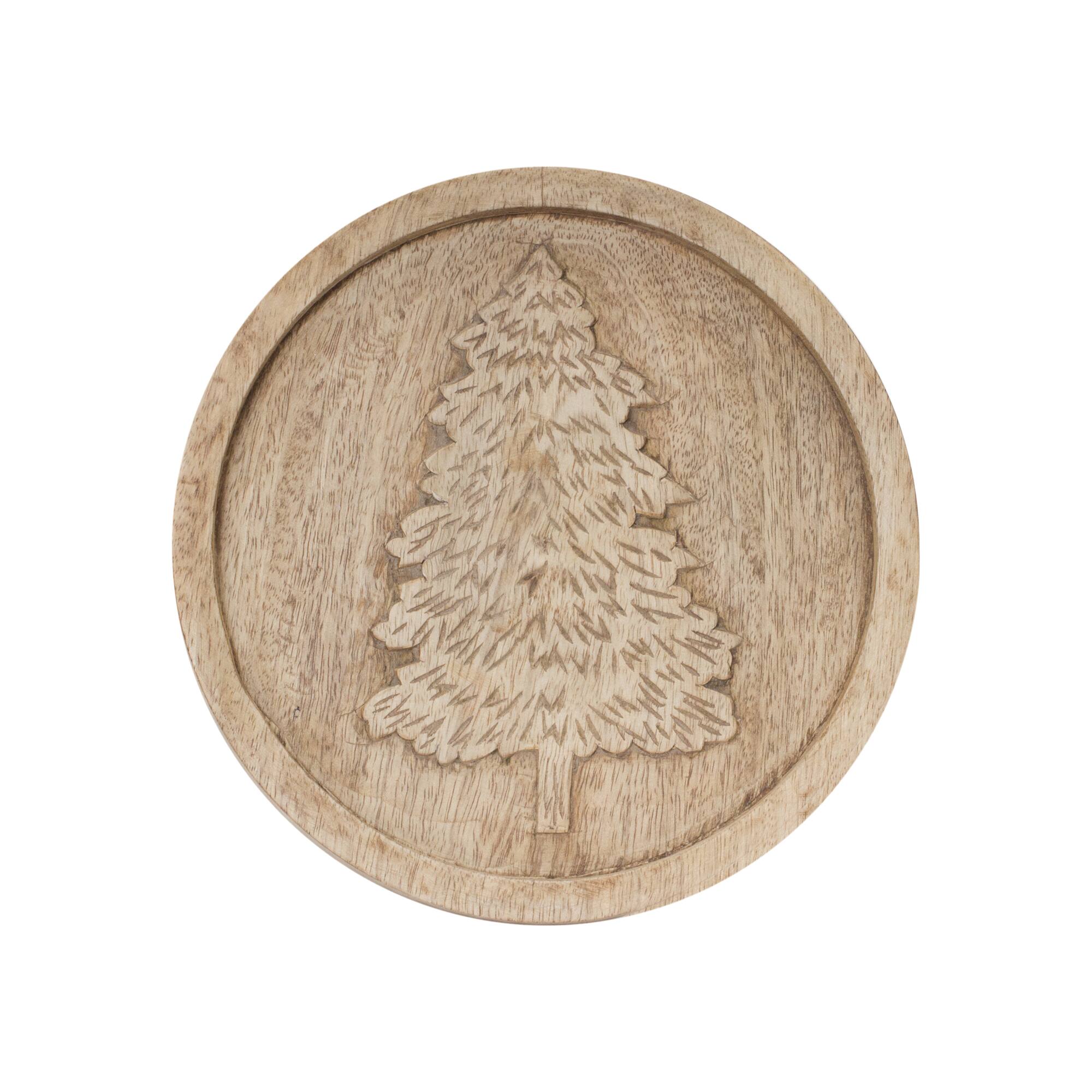 Tree &#x26; Snowflake Natural Wood Holiday Trivet Set