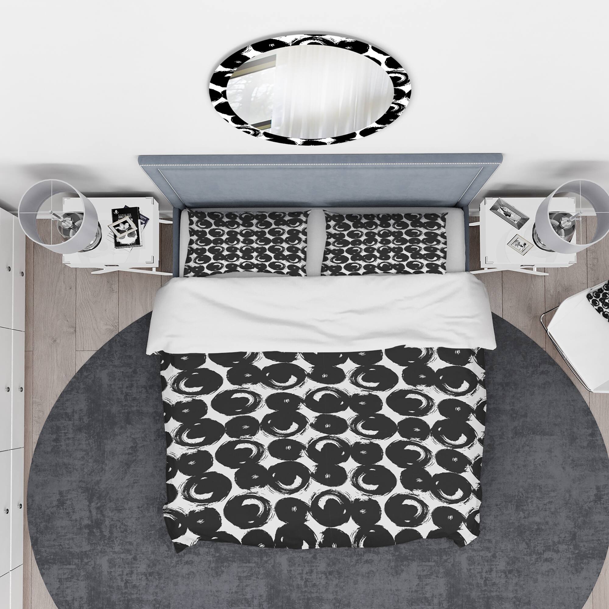 Designart &#x27;Black Circles on White Background&#x27; Modern &#x26; Contemporary Bedding Set - Duvet Cover &#x26; Shams