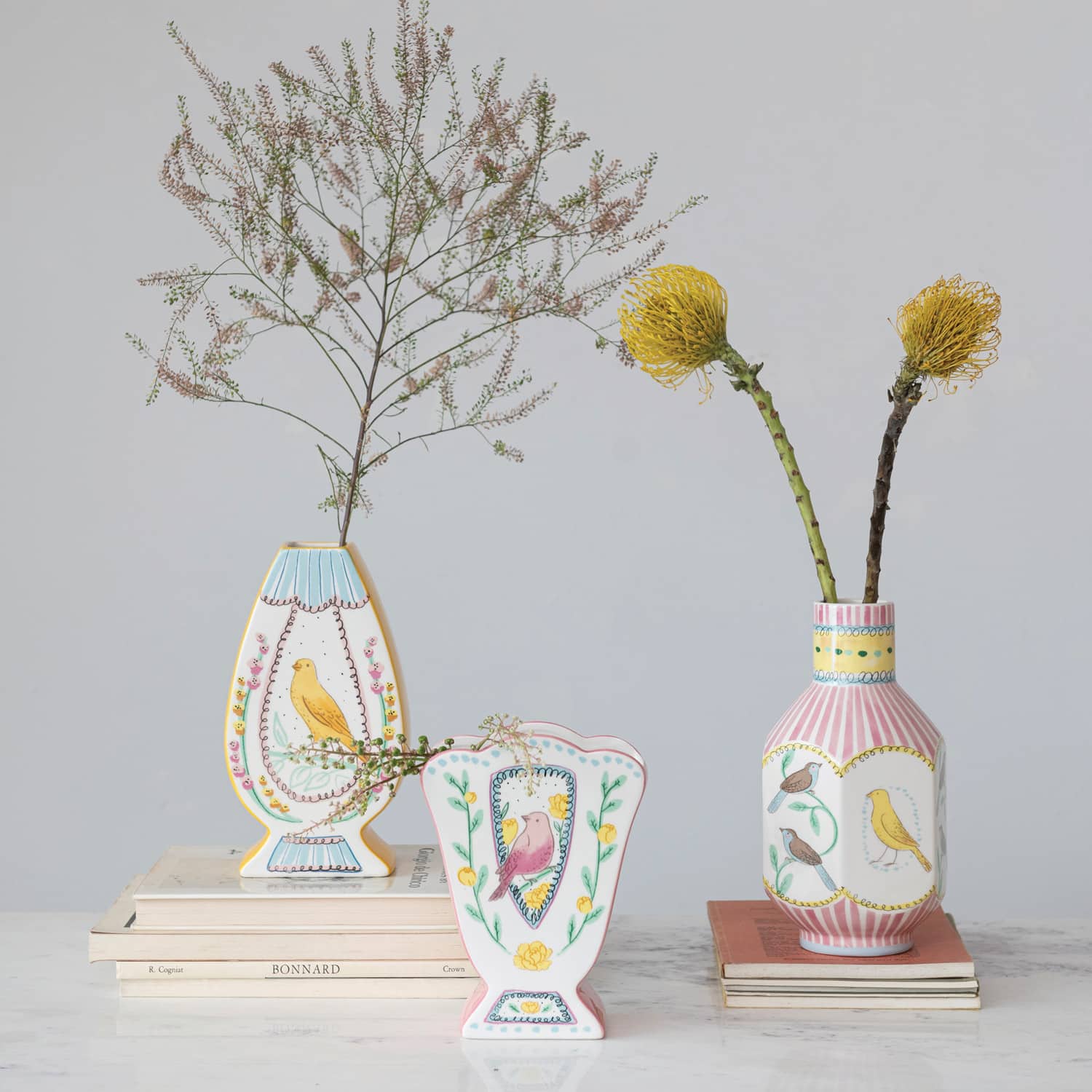 8&#x22; Painted Bird Design Ceramic Vase
