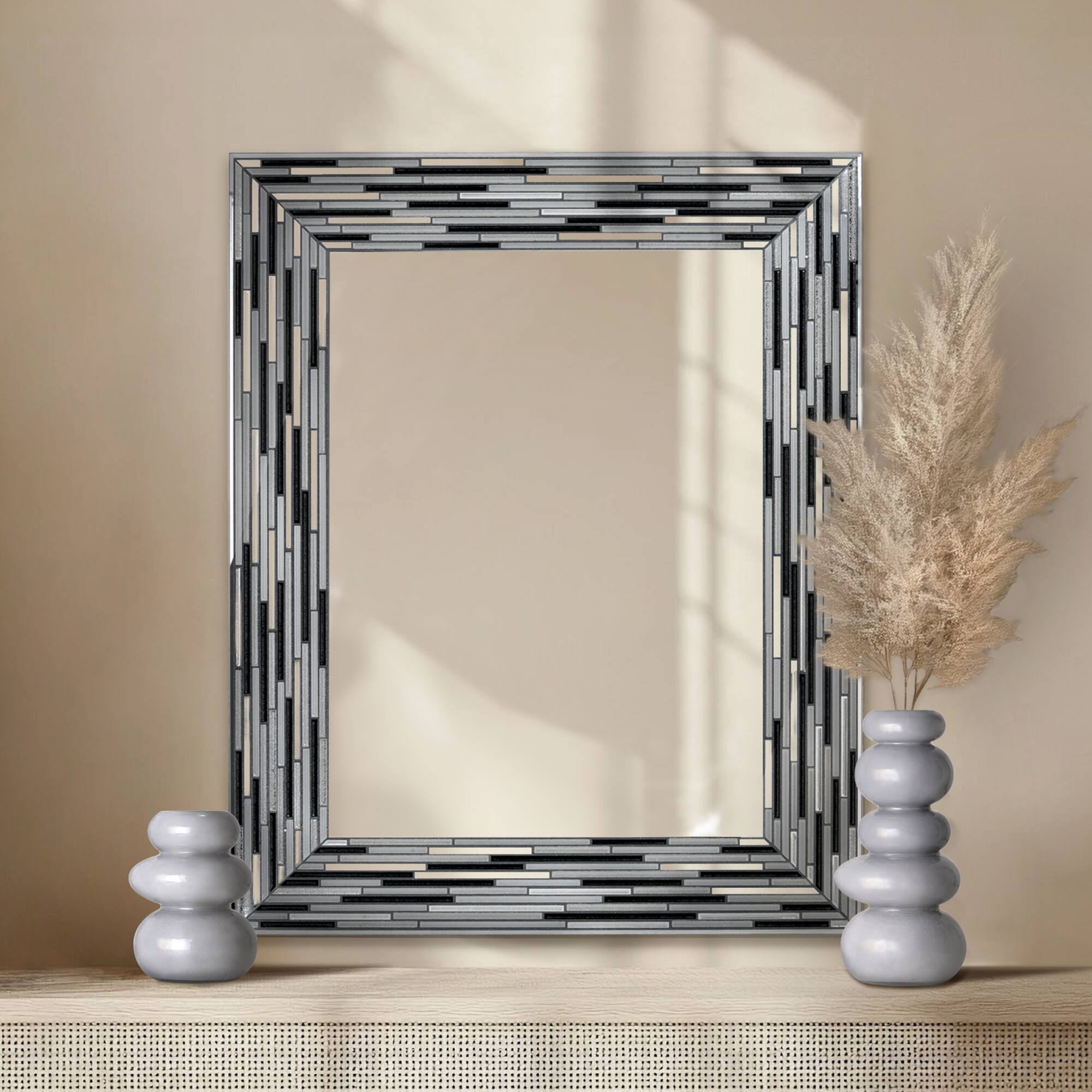 Head West Frameless Reeded Mosaic Printed Wall Décor Mirror