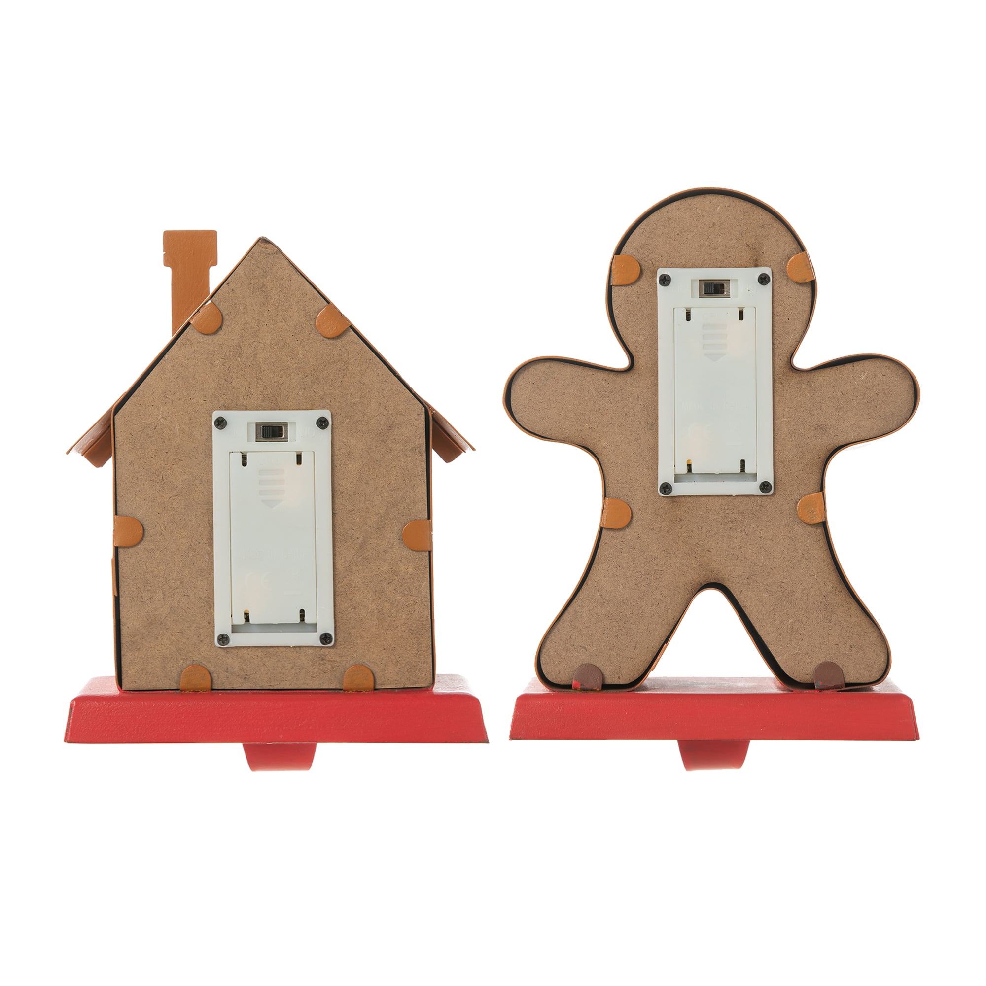 Glitzhome&#xAE; Marquee LED Gingerbread House &#x26; Gingerbread Man Christmas Stocking Holder Set