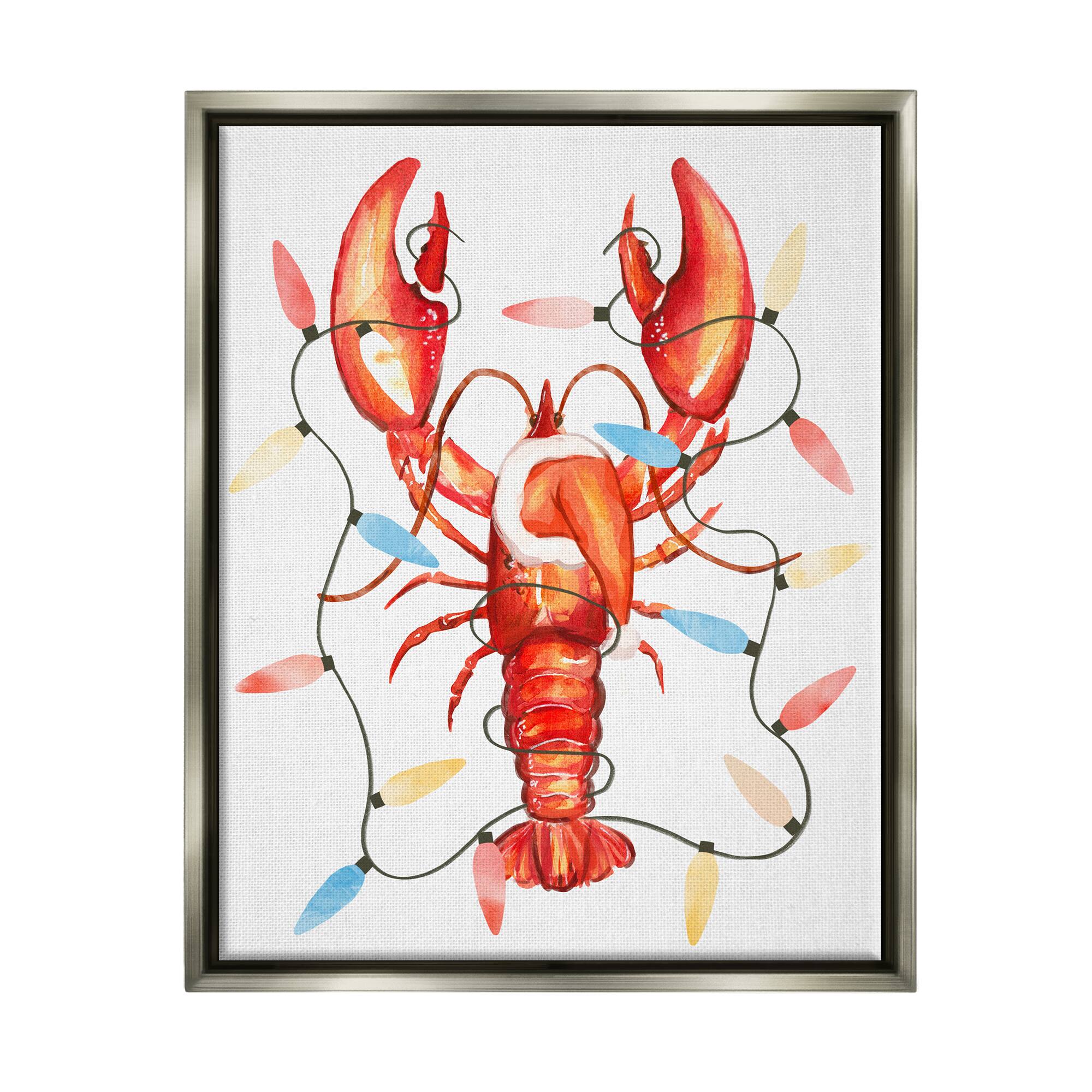 Stupell Industries Nautical Lobster Christmas Lights Framed Floater Canvas Wall Art
