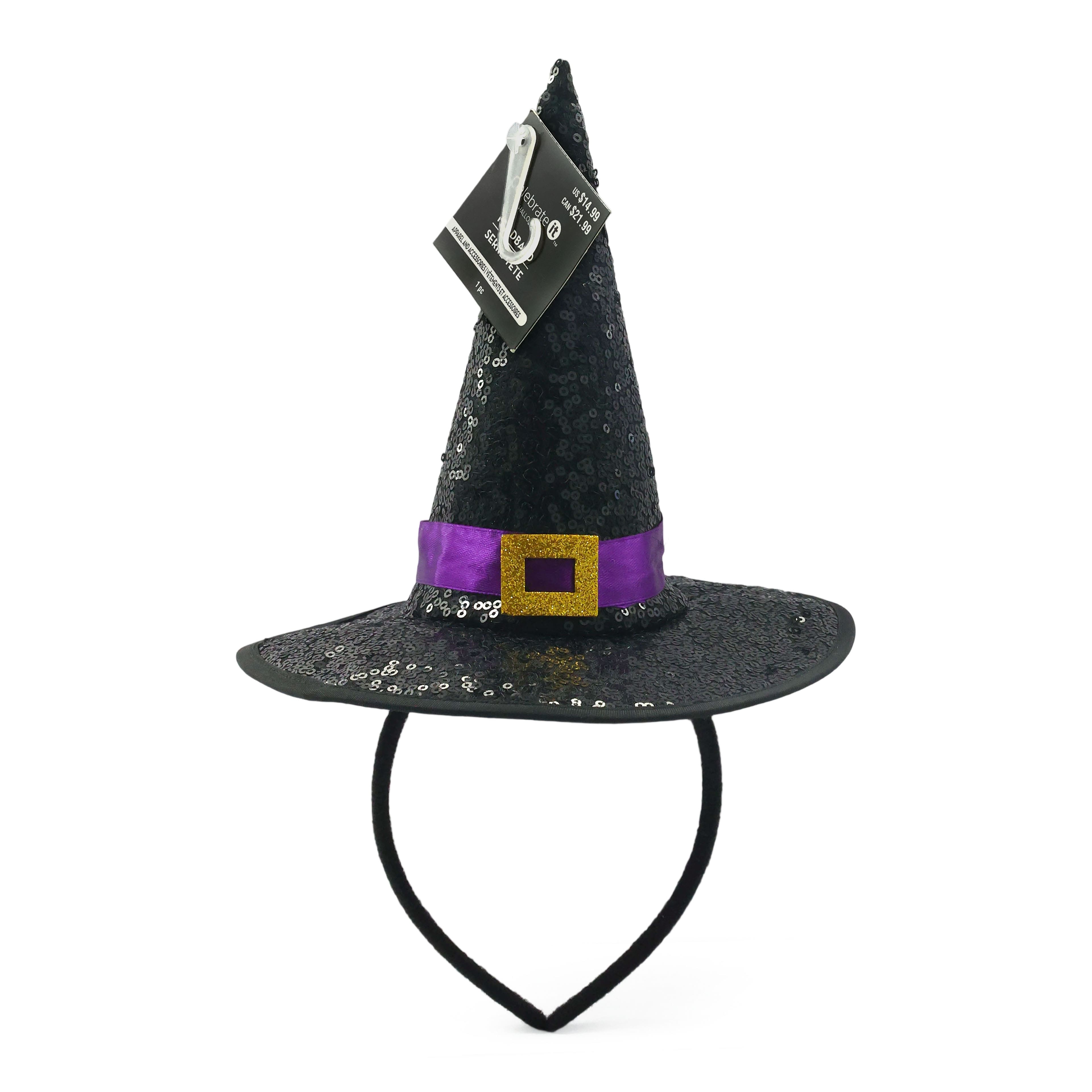 Black Sequined Witch Hat Headband by Celebrate It&#x2122;