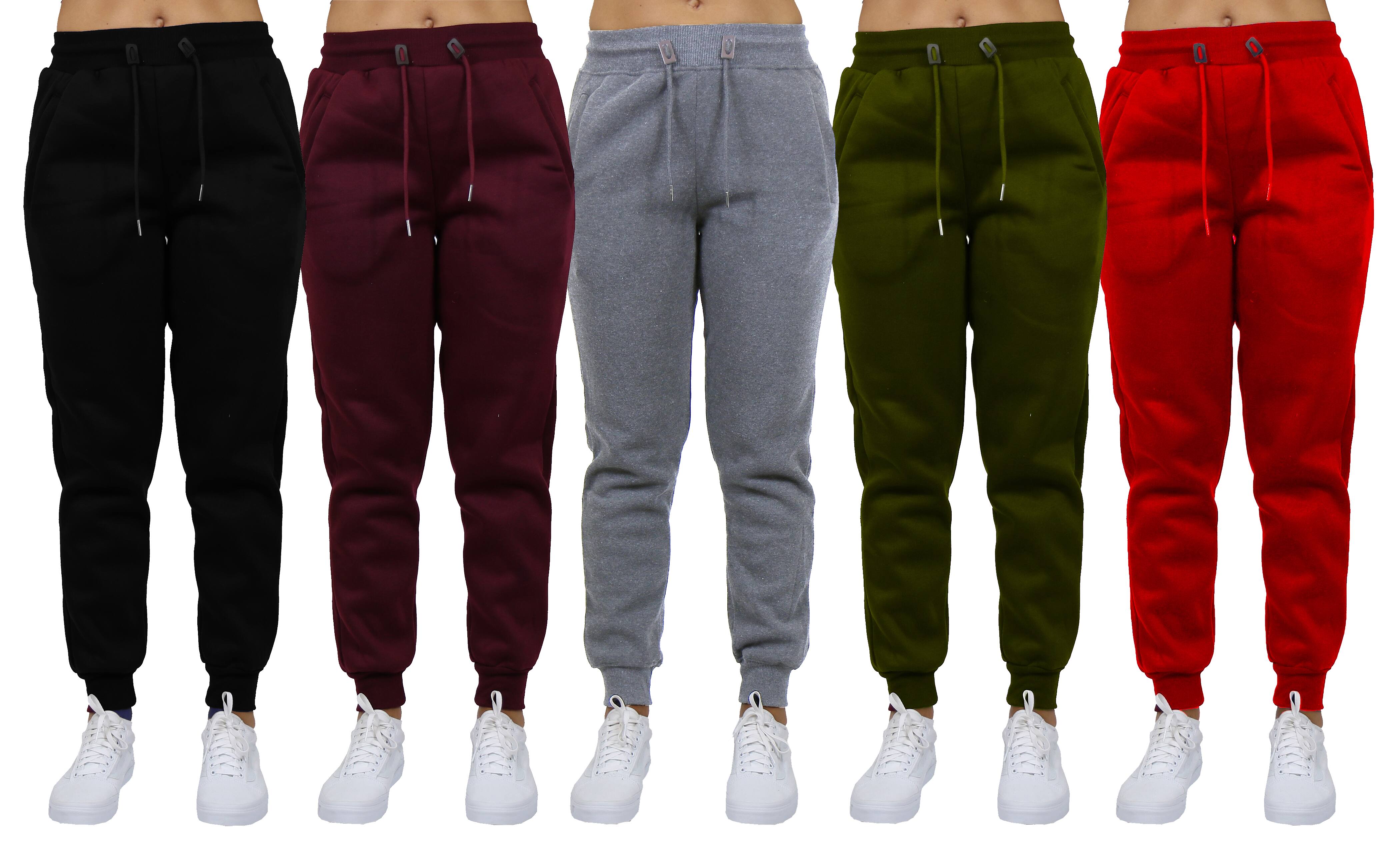 Galaxy by Harvic Women's Relaxed Fit Fleece-Lined Jogger Sweatpants 5 Pack
