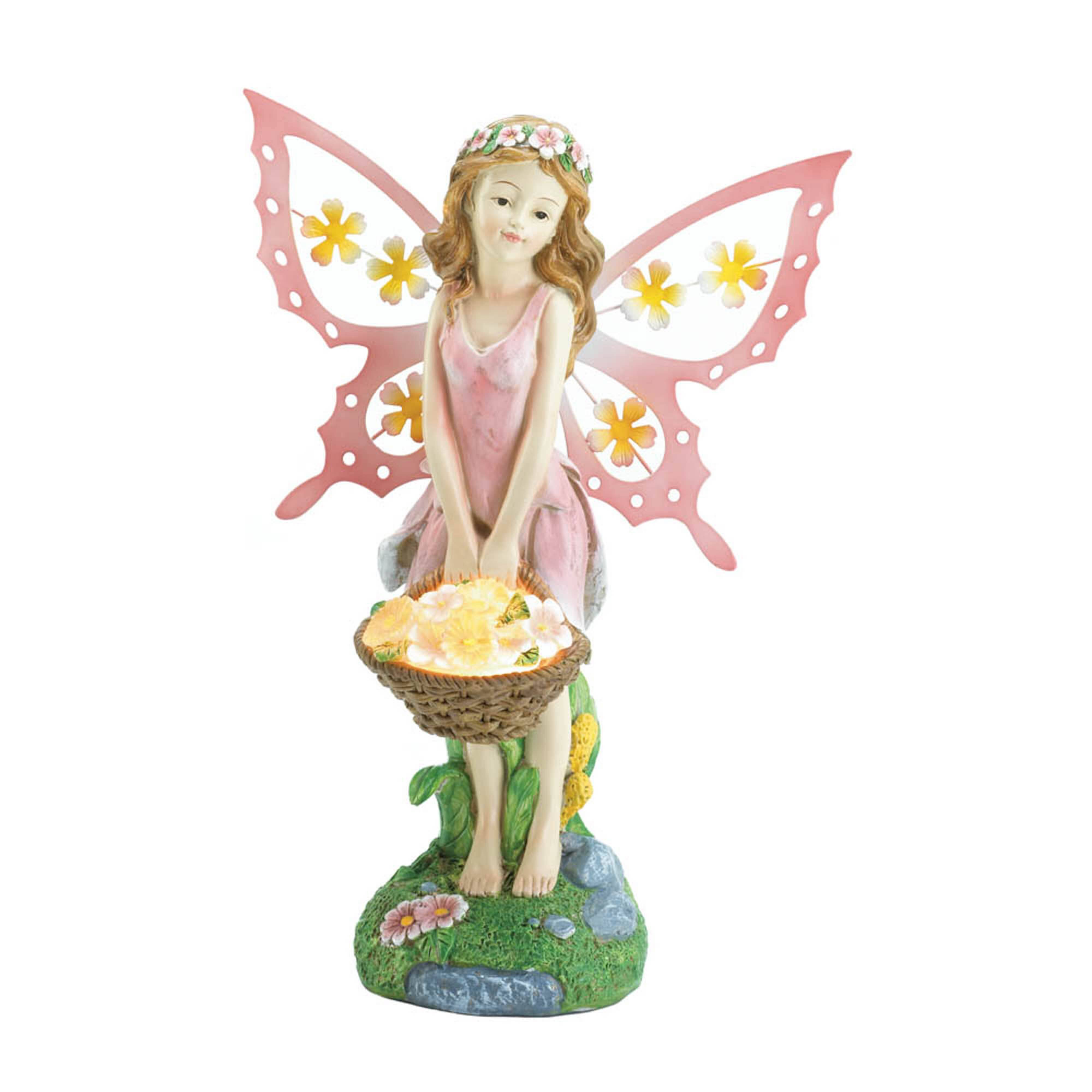 11" Pink Fairy Solar Garden Statue