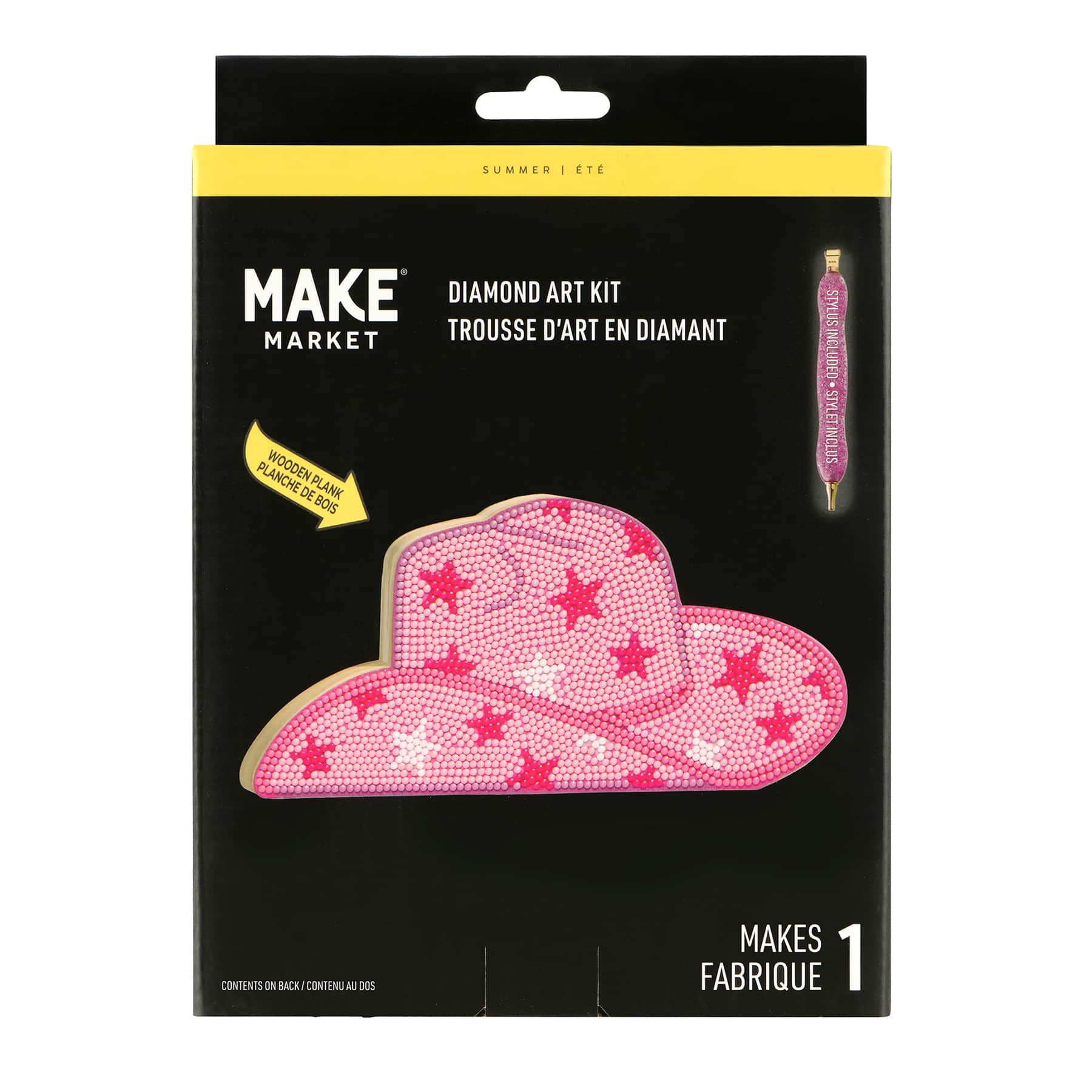 Pink Cowgirl Hat Wood Plank Diamond Art Kit by Make Market&#xAE;