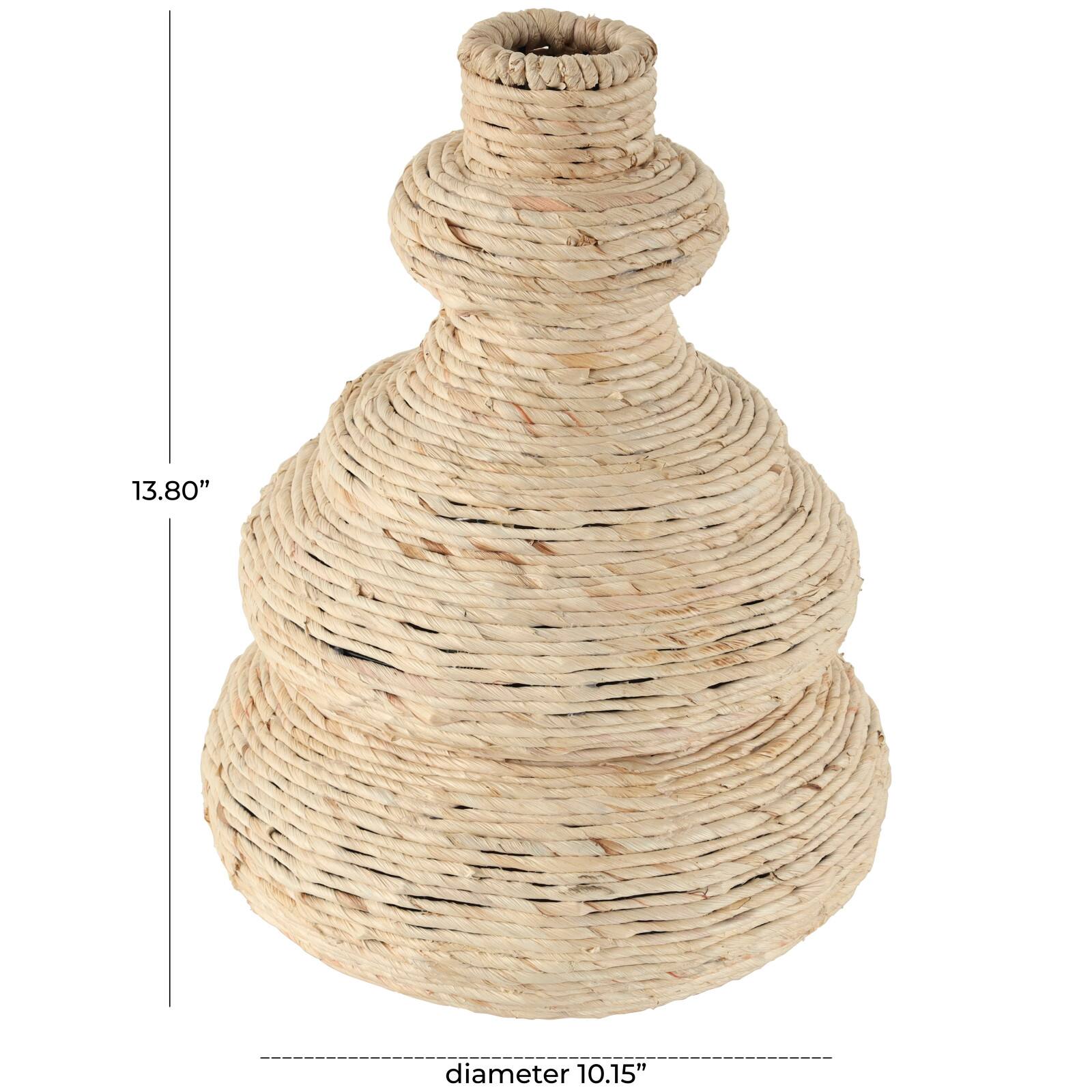 14" Beige Seagrass Handmade Wrapped Vase