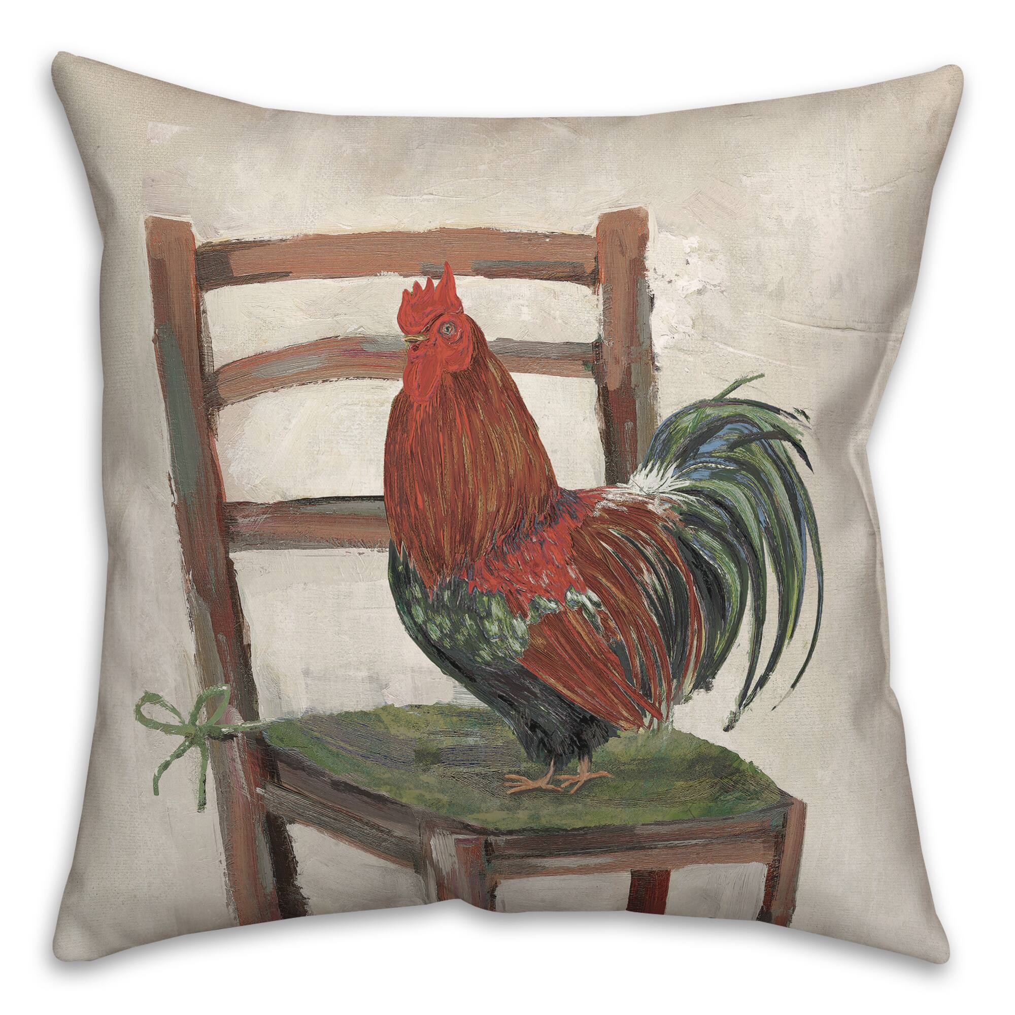 18" Rooster on a Chair Indoor/Outdoor Pillow