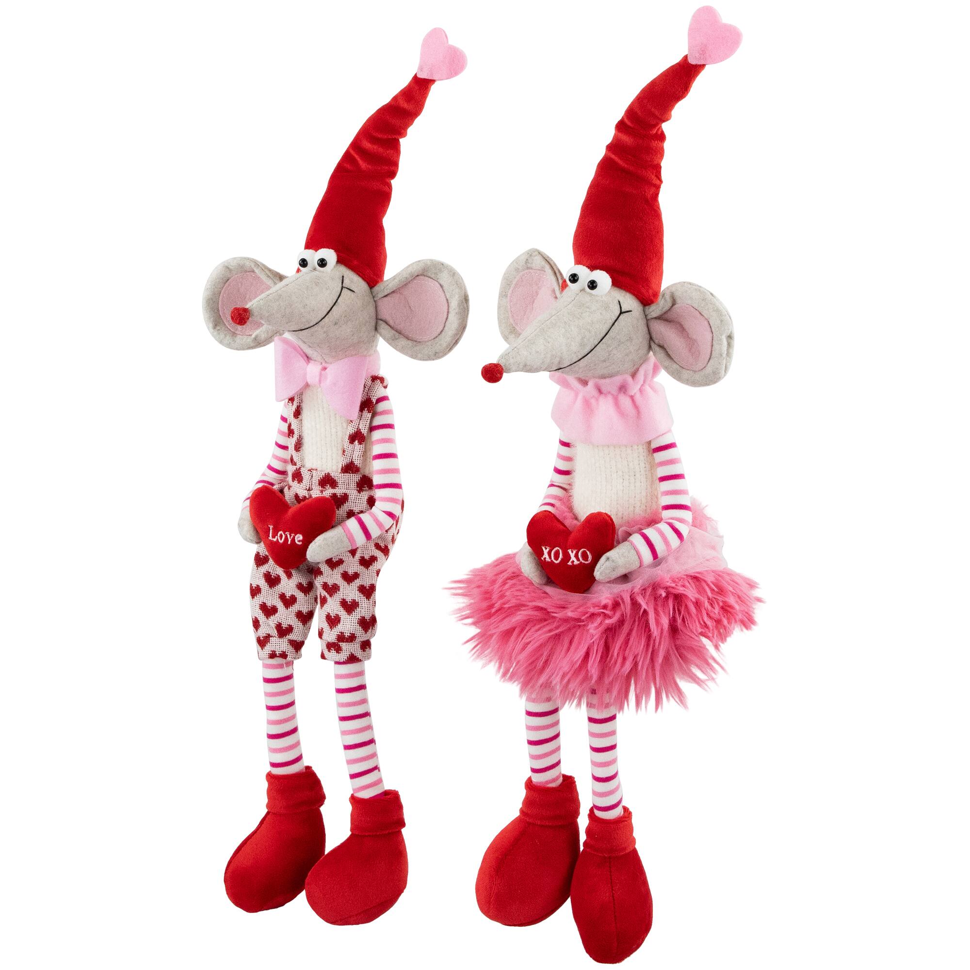 20&#x22; Mice with Heart Pillows Valentine&#x27;s Day Figures Set