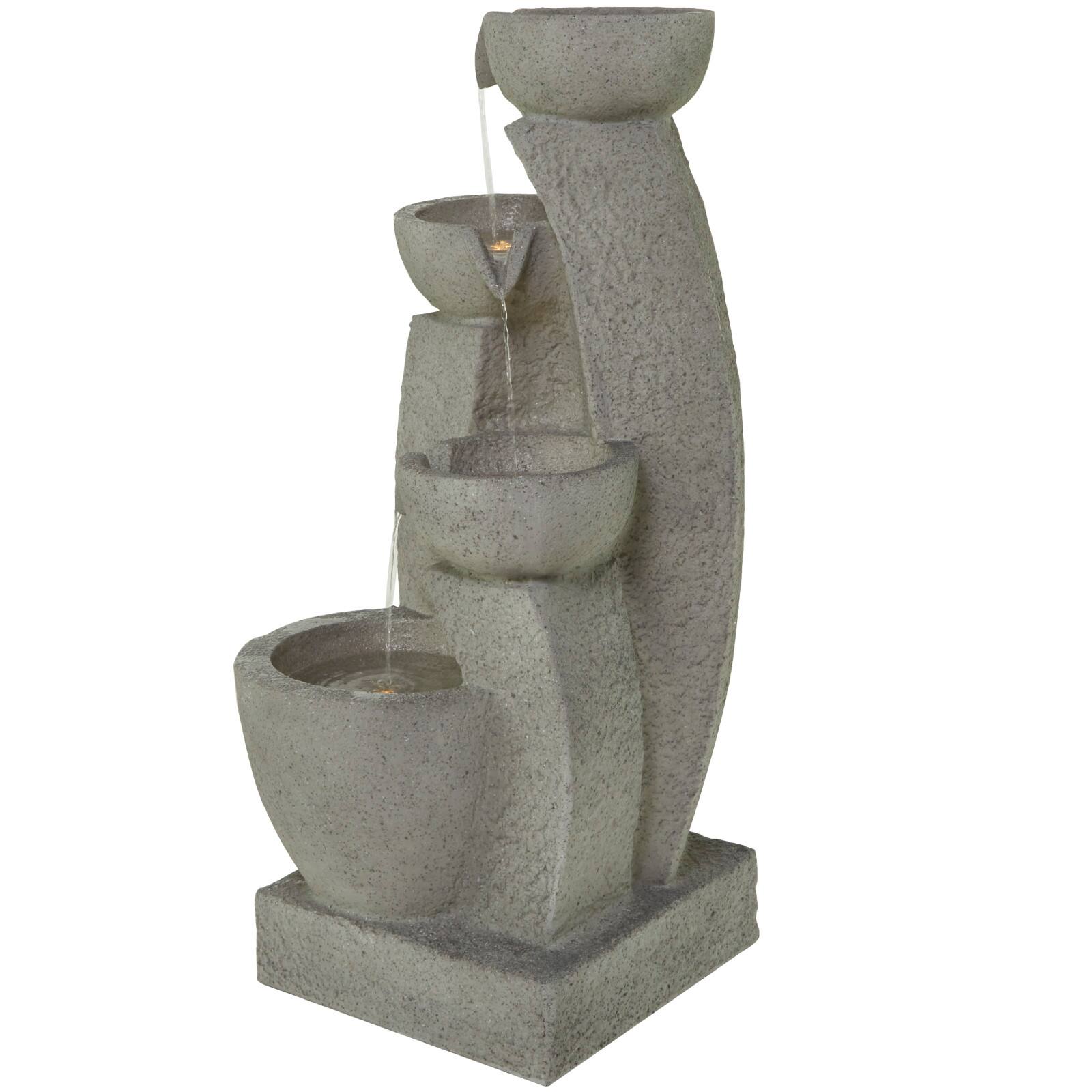 43.5" Gray Fiberglass 4-Tier Fountain with LED Light