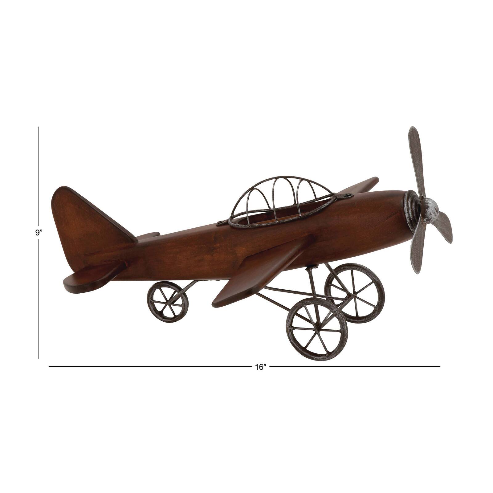 Brown Wood Vintage Sculpture, Airplane 9&#x22; x 16&#x22; x 14&#x22;