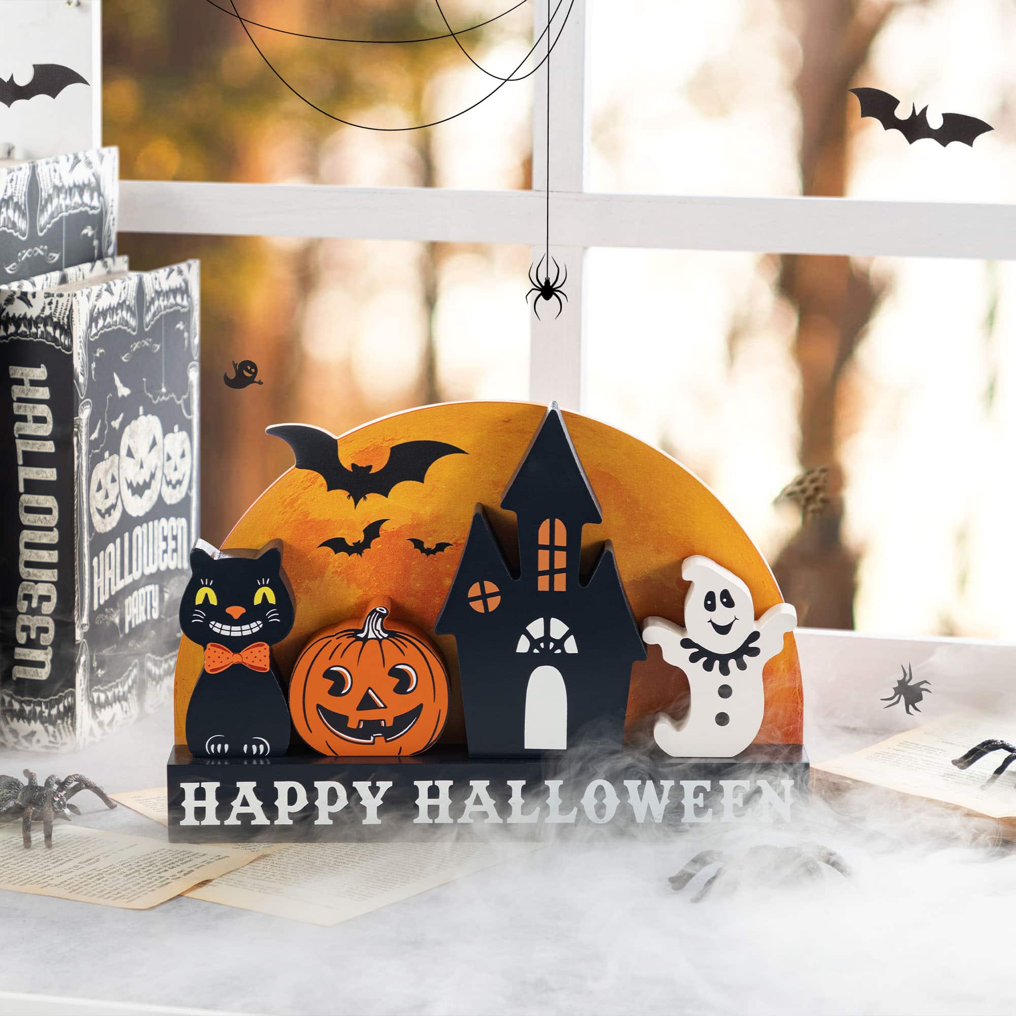Glitzhome&#xAE; 12&#x22;L HAPPY HALLLOWEEN Wooden Table Block Set