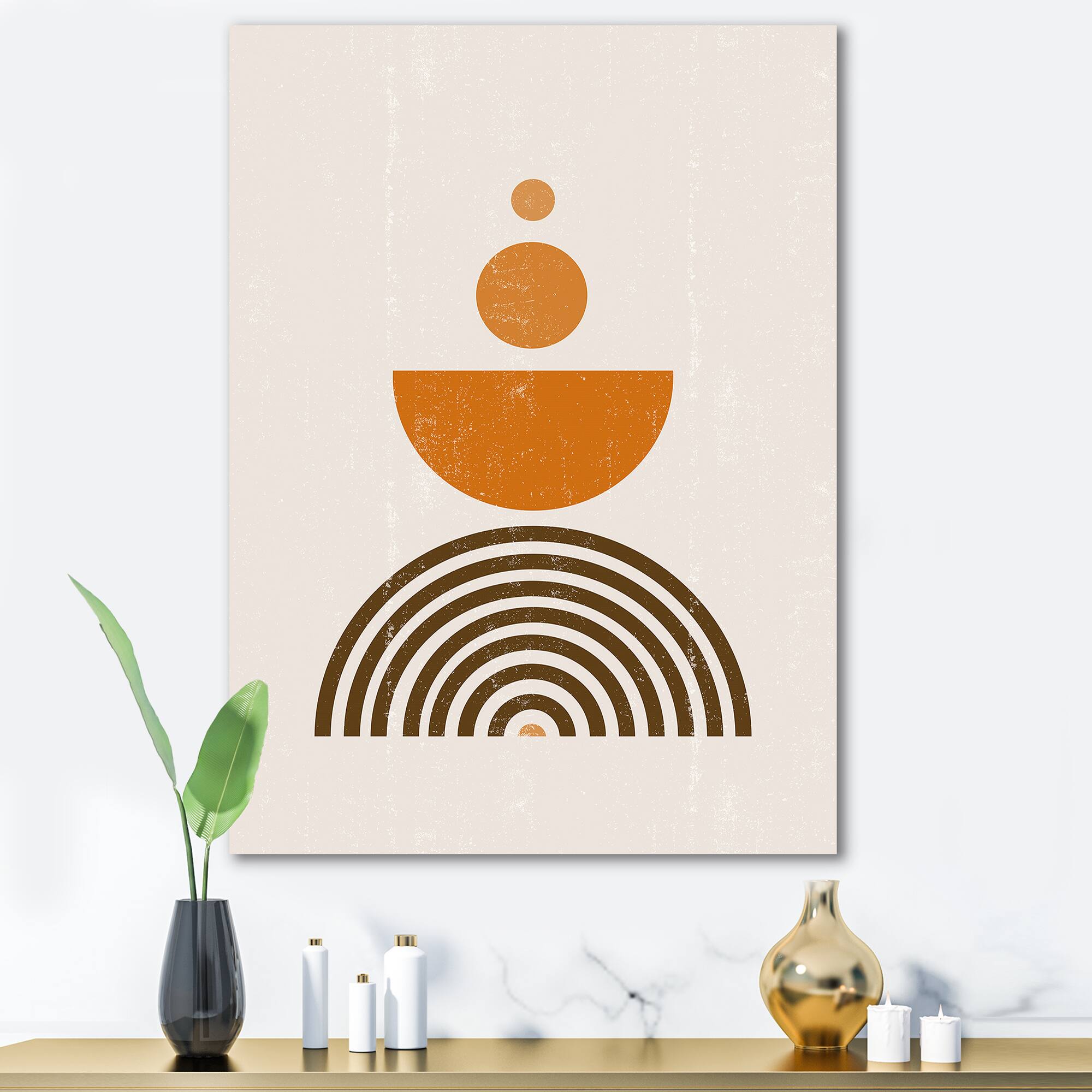 Designart - Abstract Rainbow Sun and Moon In Earth Tones V - Modern Canvas Wall Art Print