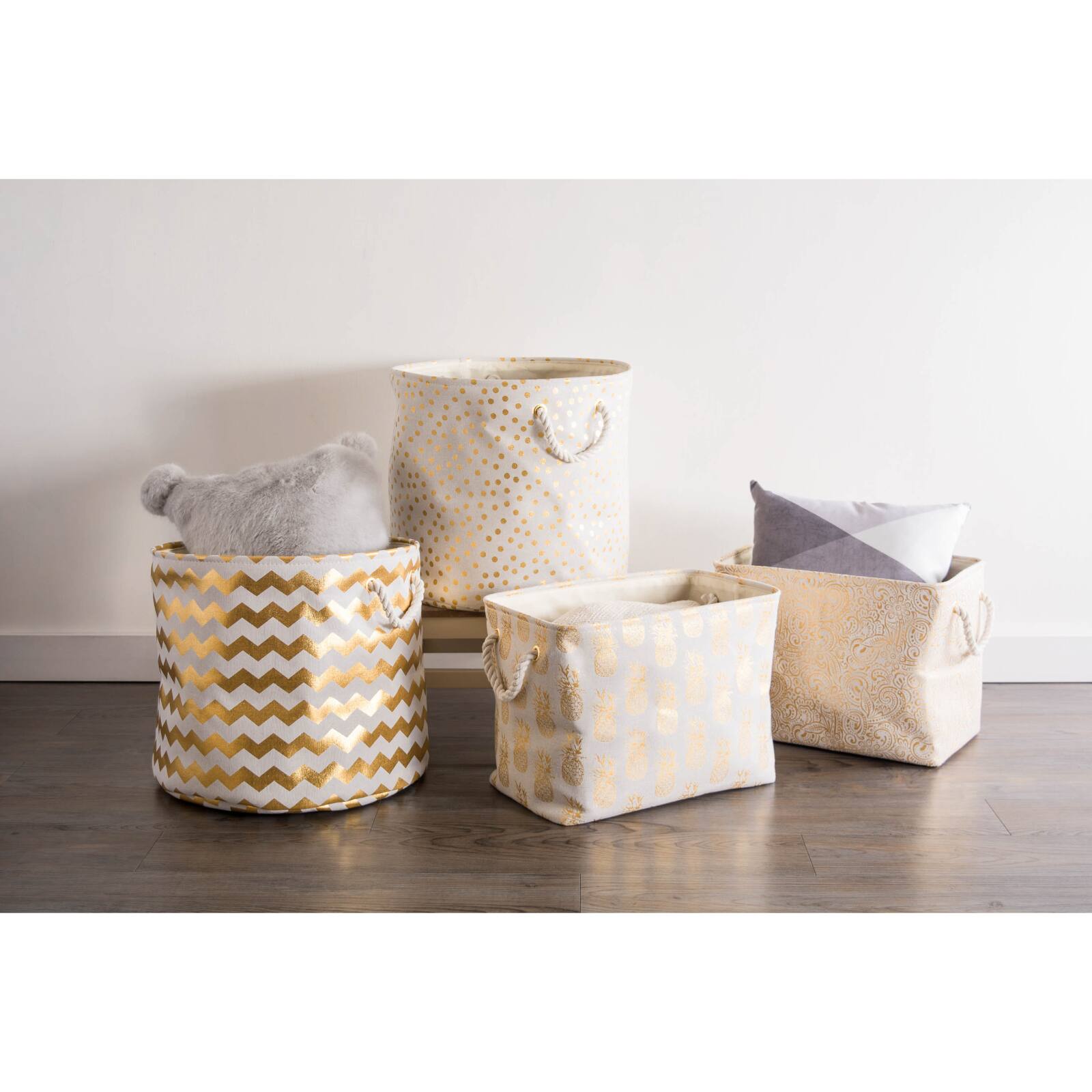 Medium Polyester Rectangle Bin With Gold Dots
