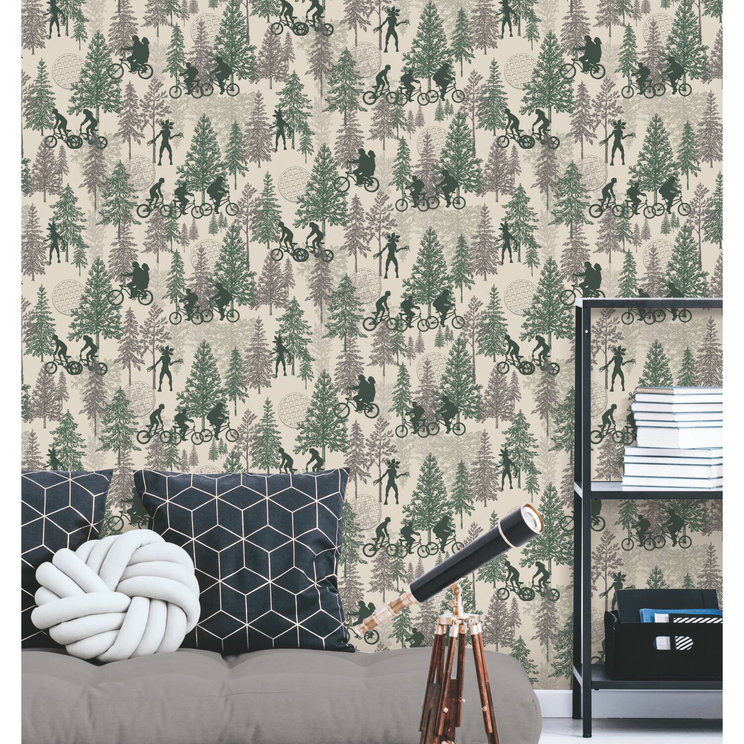 RoomMates Netflix Stranger Things Hawkins Woods Green Peel &#x26; Stick Wallpaper