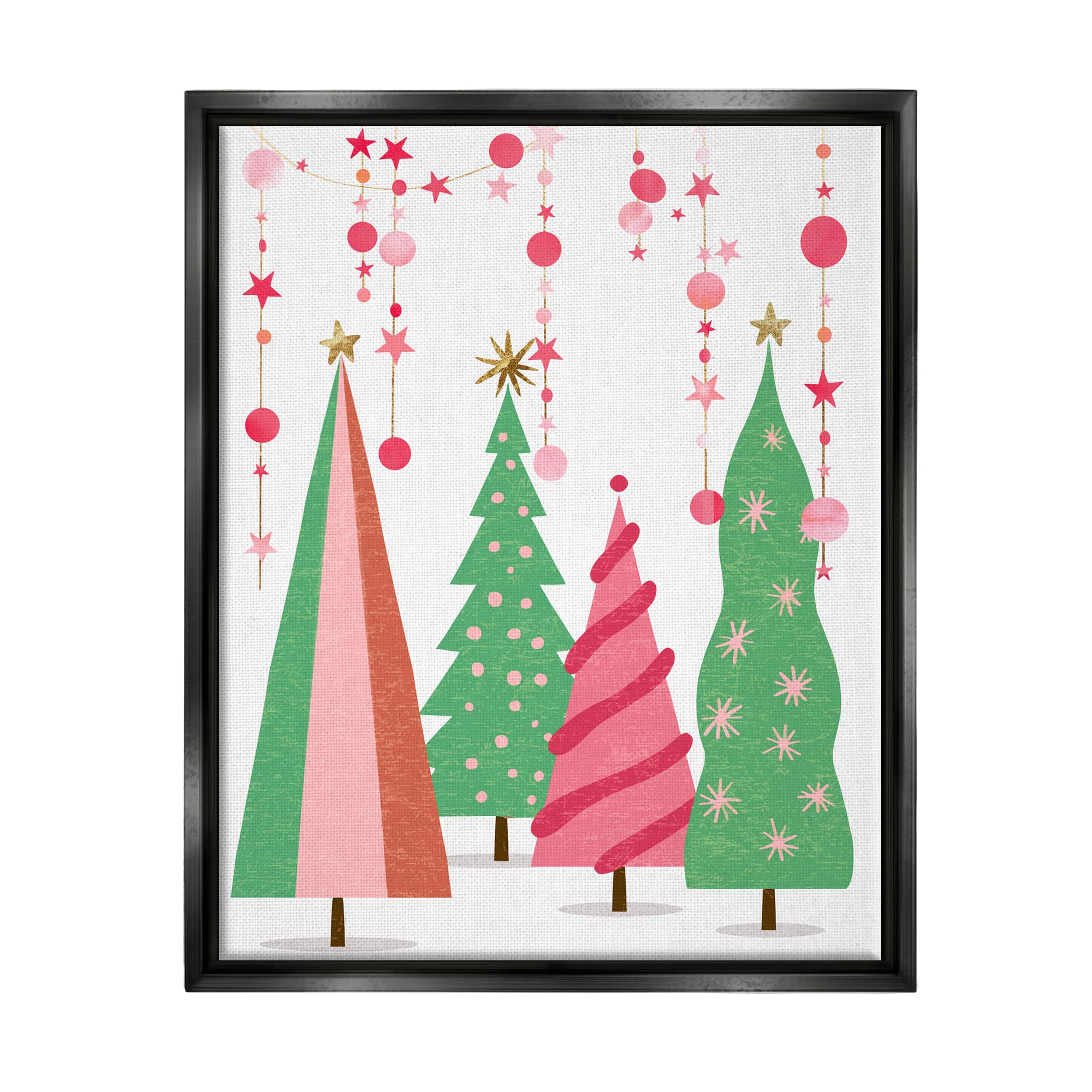 Stupell Industries Pink & Green Christmas Trees Framed Floater Canvas Wall Art