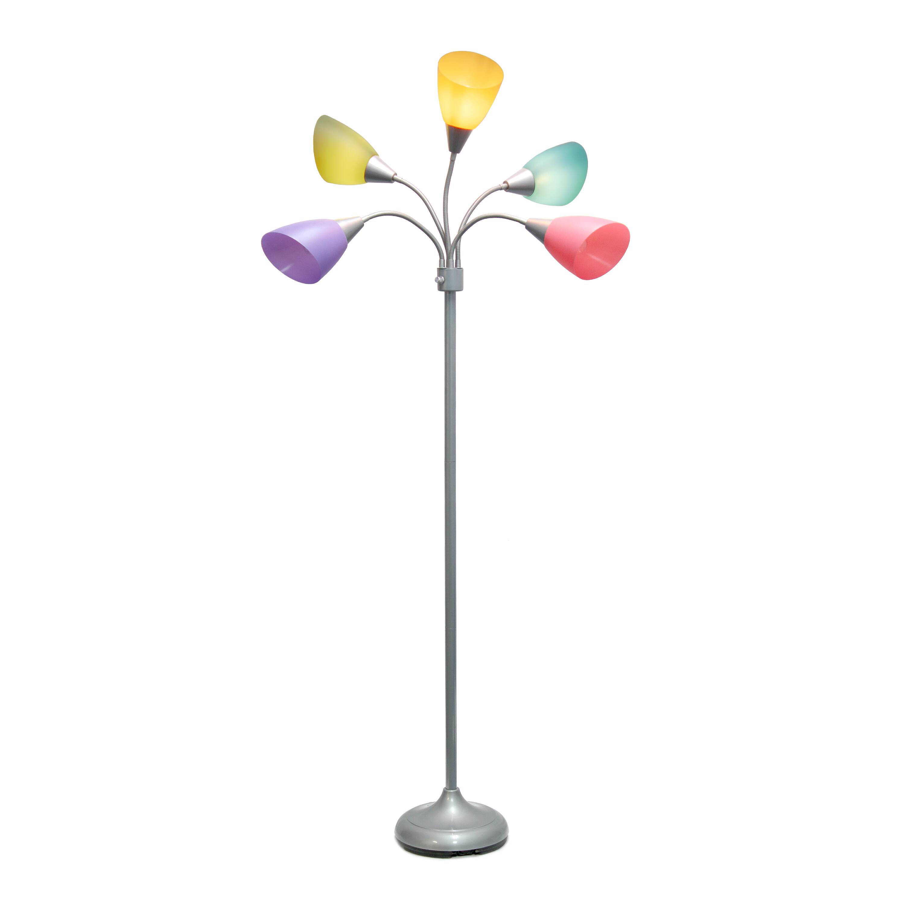 Simple Designs&#x2122; 5.6ft. 5-Light Gooseneck Silver Floor Lamp