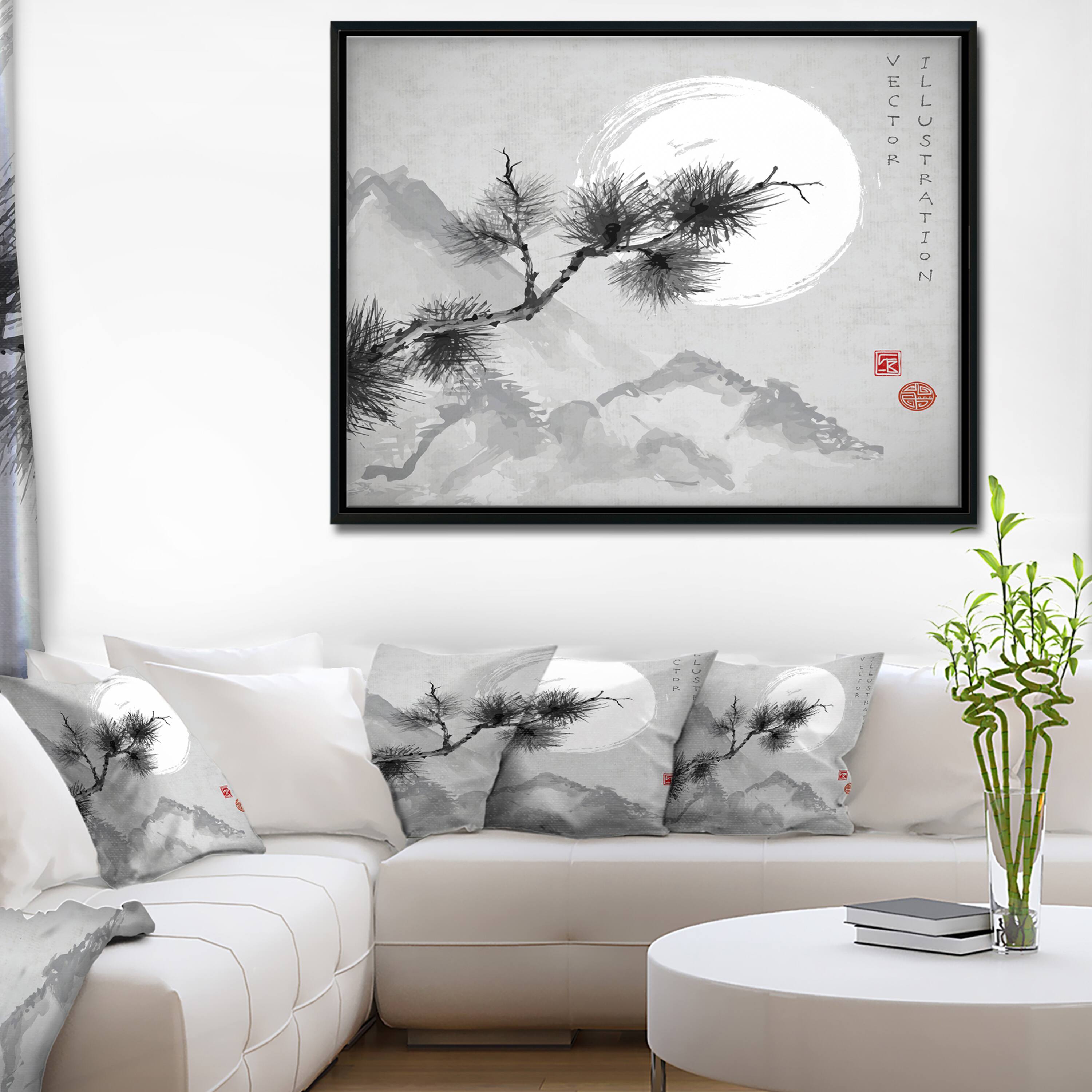 Designart - Pine Tree Branch - Japanese Canvas Art Print in Black Frame