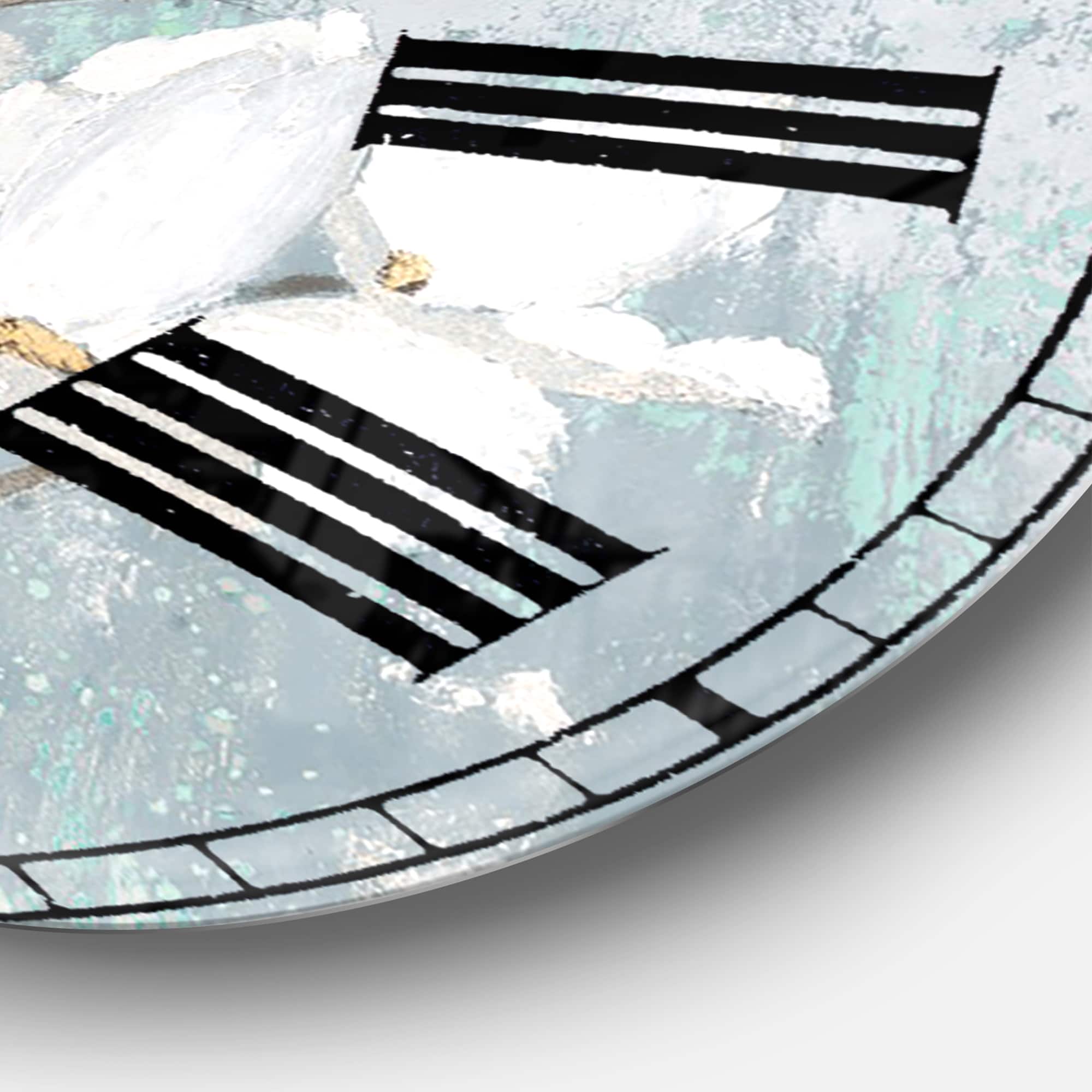 Designart Blue On Gray Blossoms Wall Clock