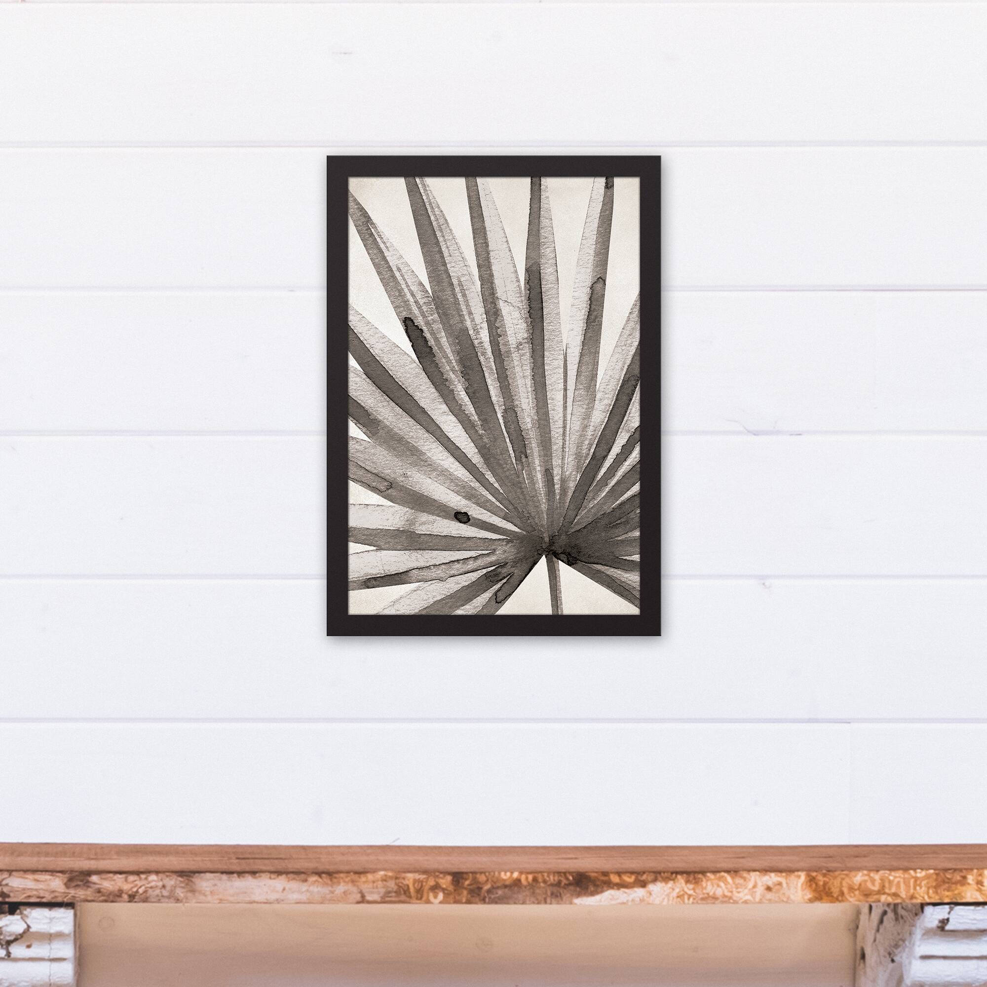 Beige Watercolor Palm Canvas Wall Art in Black Frame