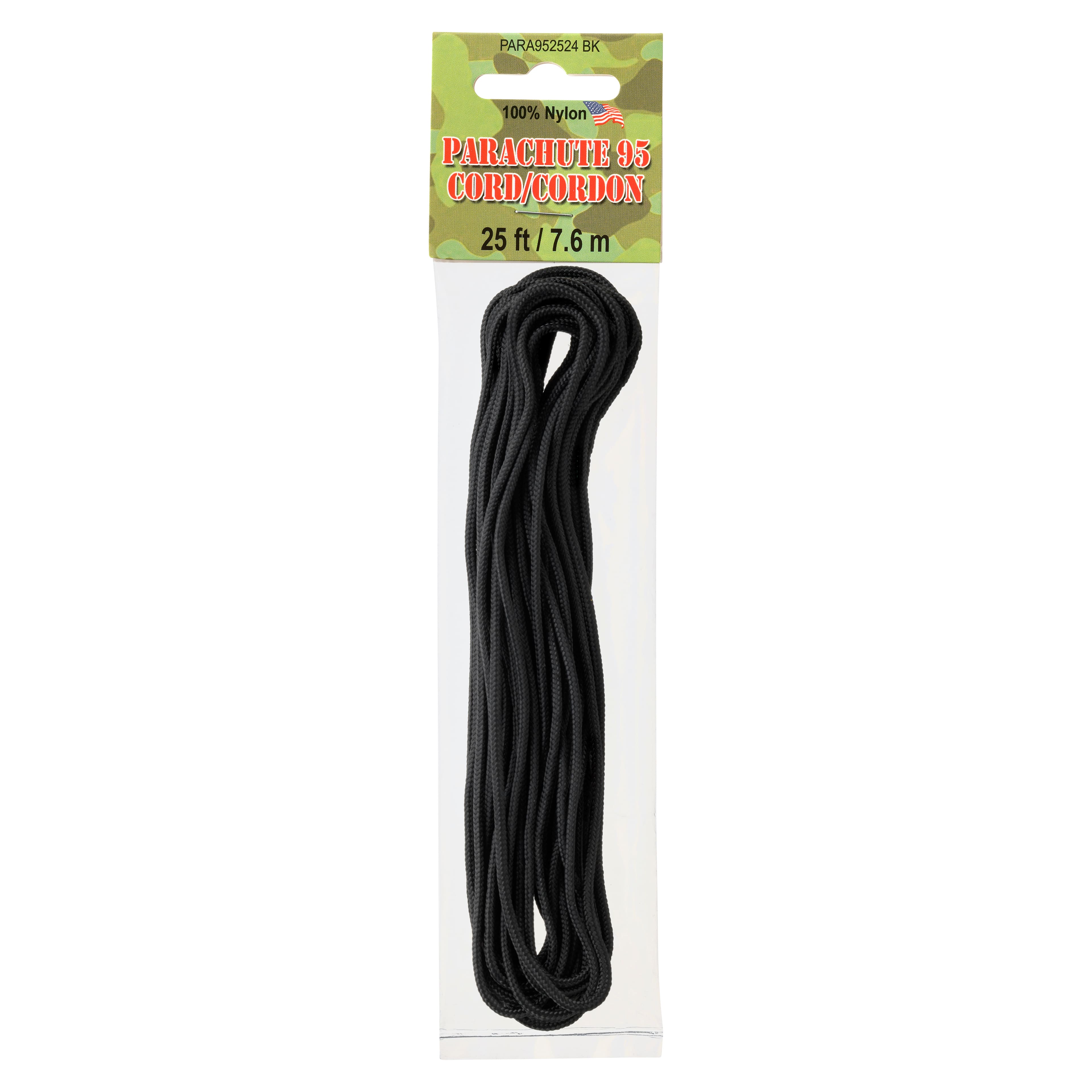 Pepperell Black Nylon 550 Parachute Cord (16 Ft) #PARA1624