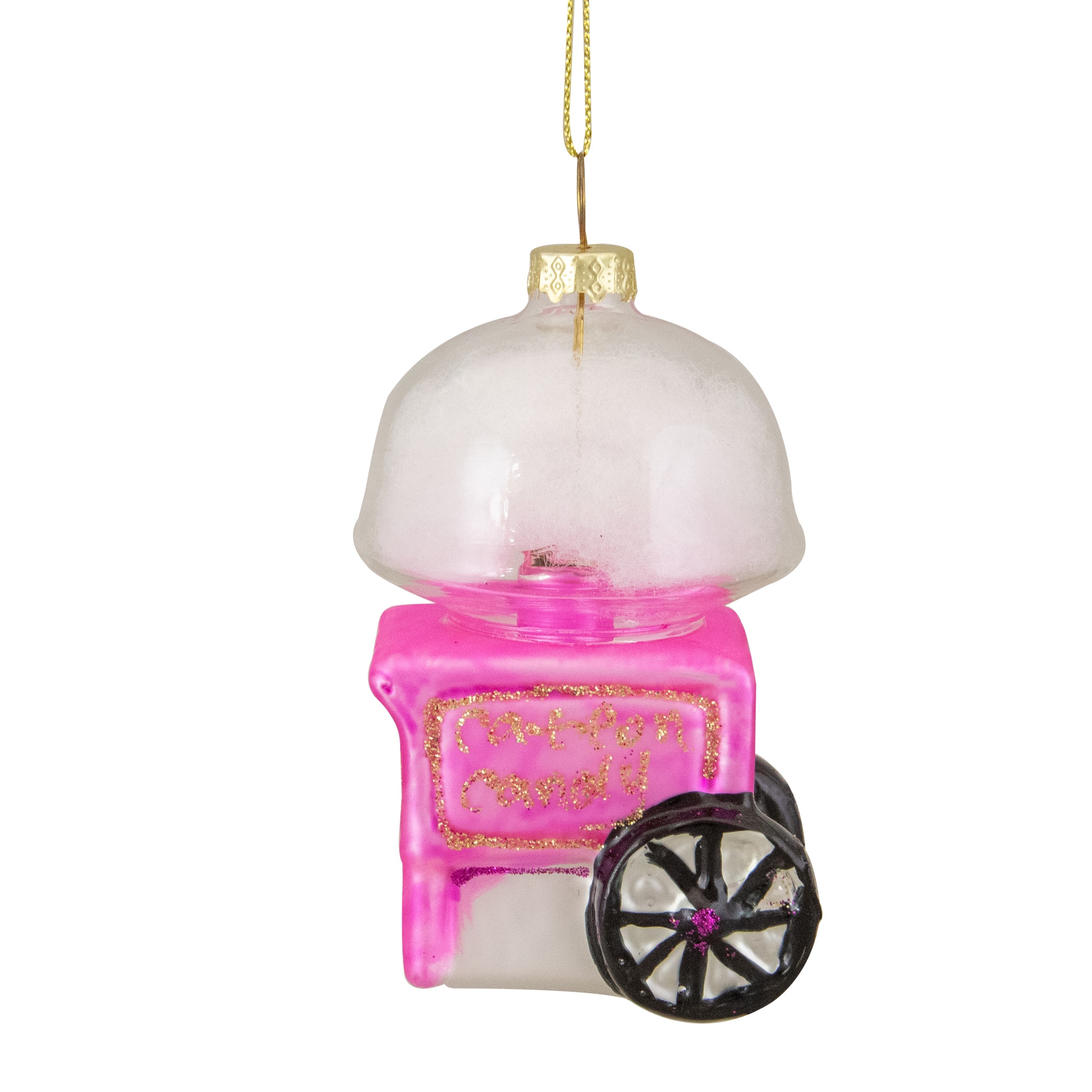 3.5&#x22; Pink, White &#x26; Gold Cotton Candy Machine Glass Christmas Ornament