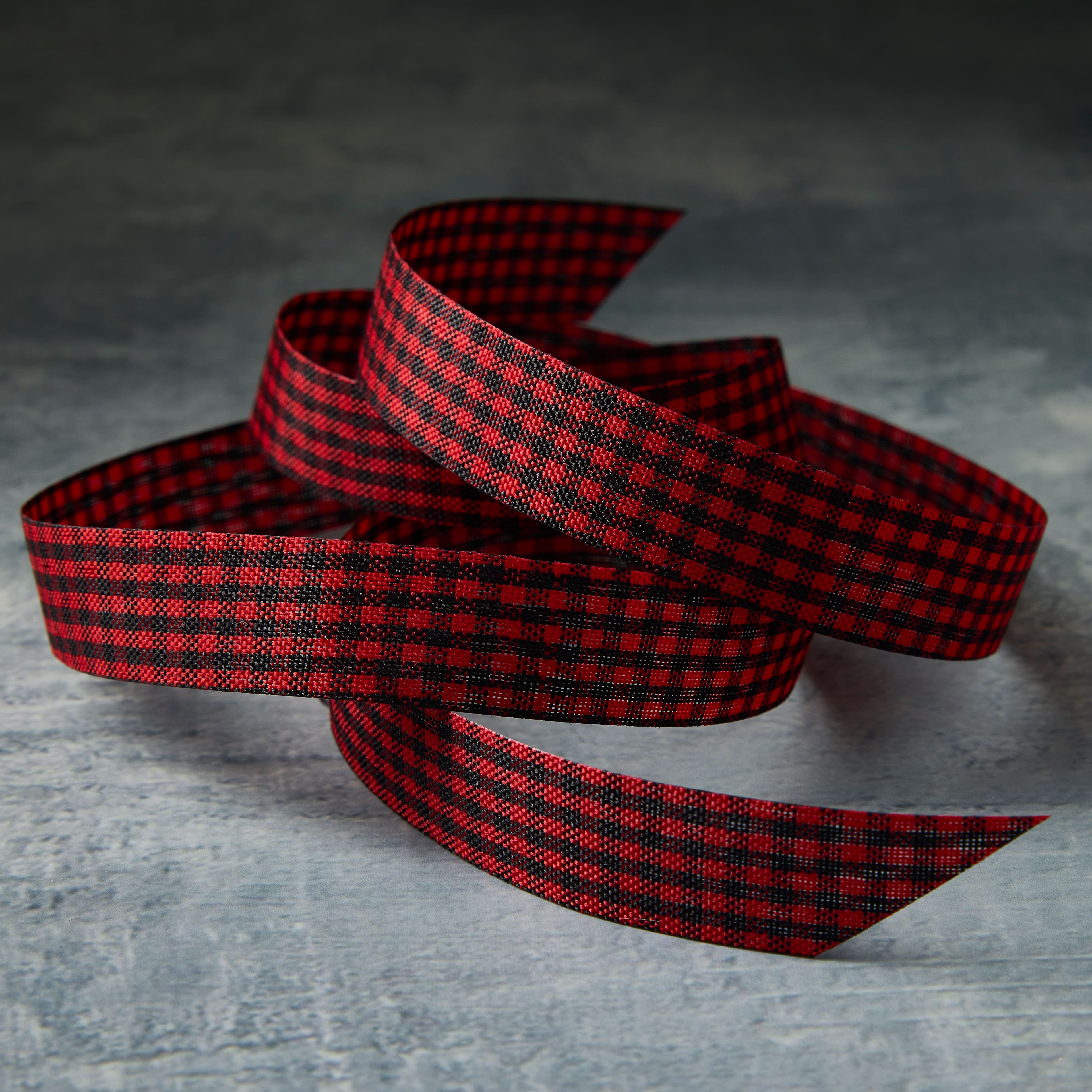 5/8&#x22; x 7yd. Red Taffeta Gingham Ribbon by Celebrate It&#xAE; Classic