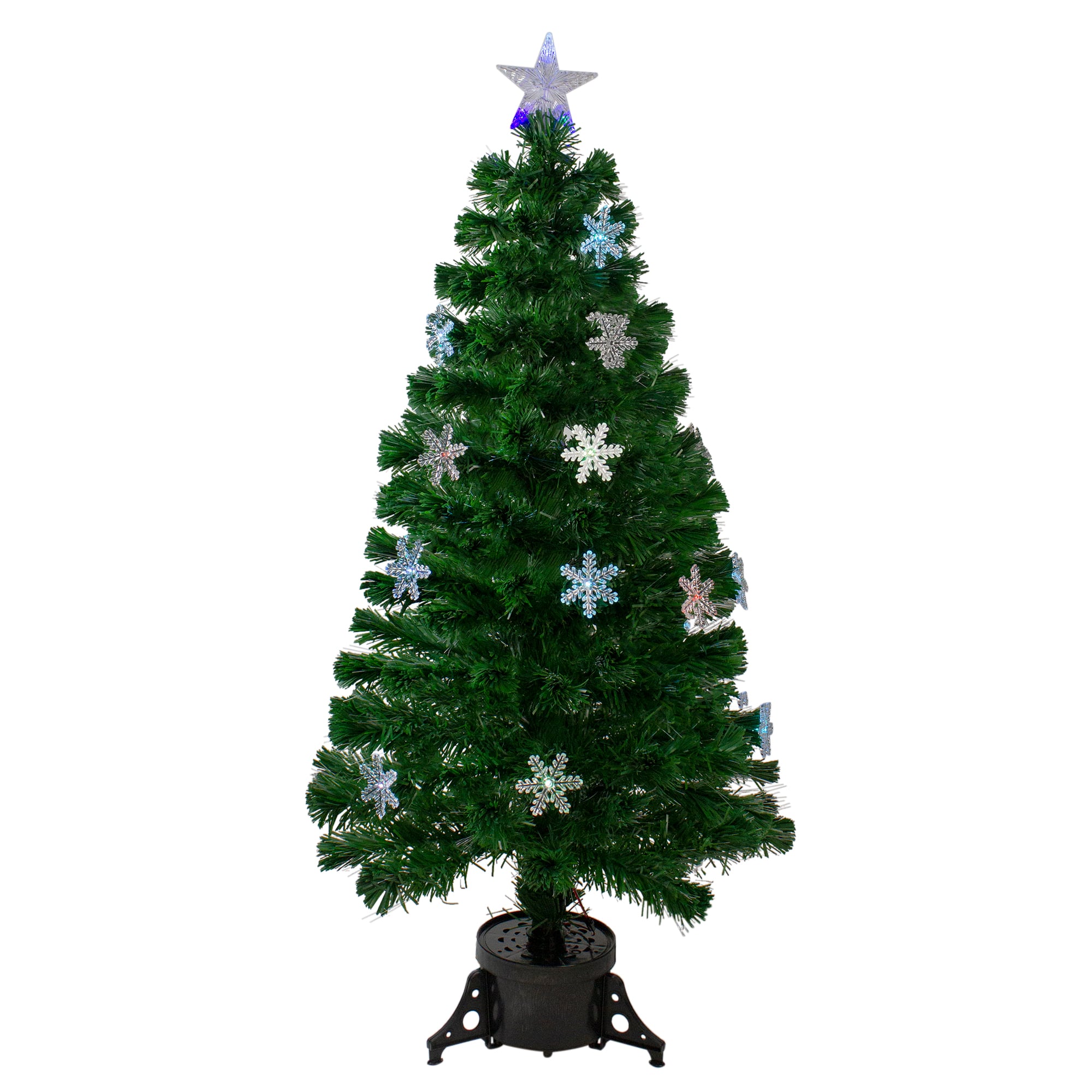 4ft. Fiber Optic Color Changing Artificial Potted Christmas Tree with Snowflakes