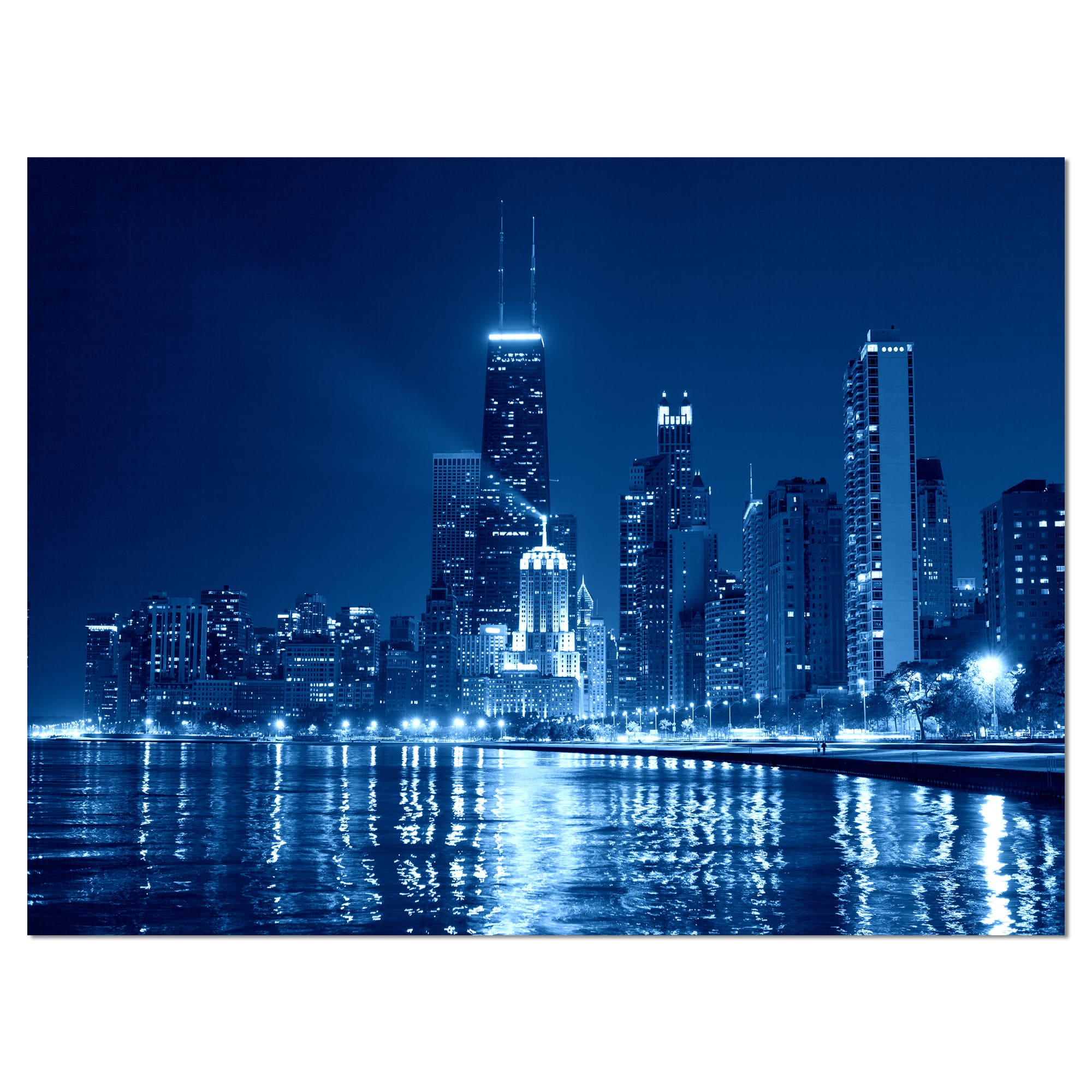 Designart - Blue Chicago Skyline Night - Cityscape Photo Canvas Print