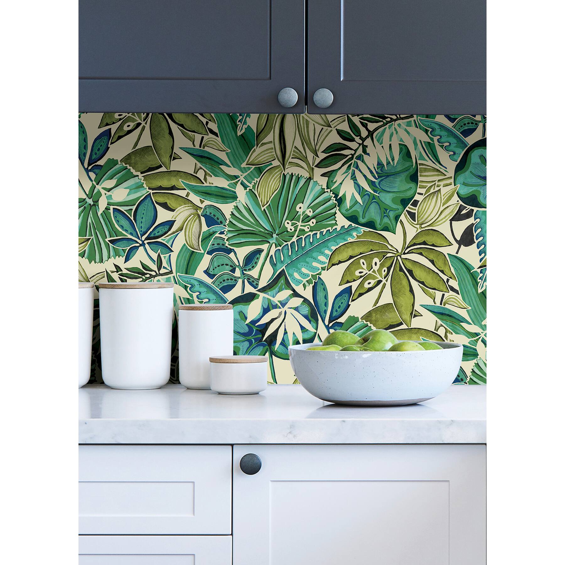 Caroline et Bettina Turquoise Feuilles Peel &#x26; Stick Wallpaper