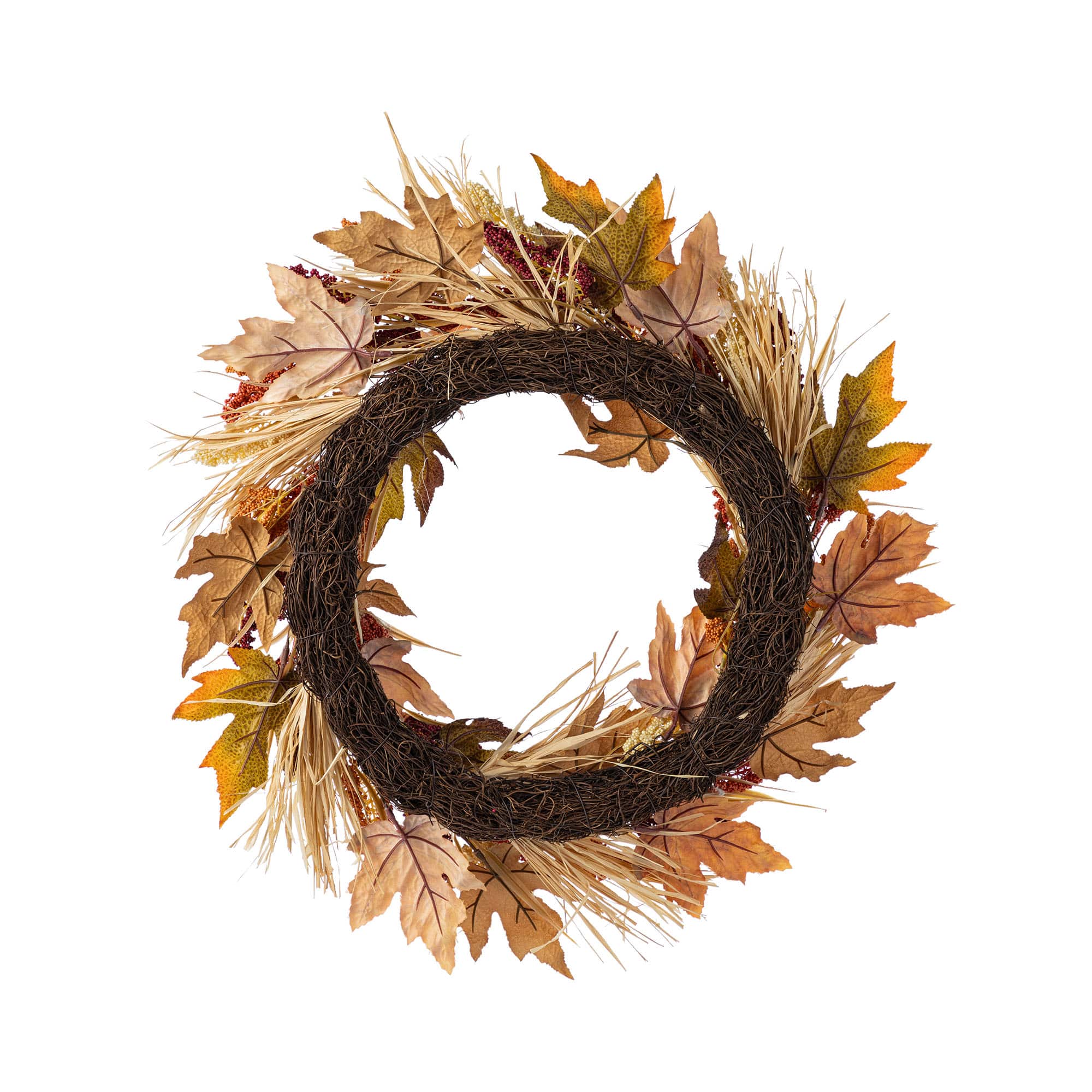 Glitzhome&#xAE; 24&#x22; Fall Sorghum Wreath Includes a Black Metal Wreath Hanger