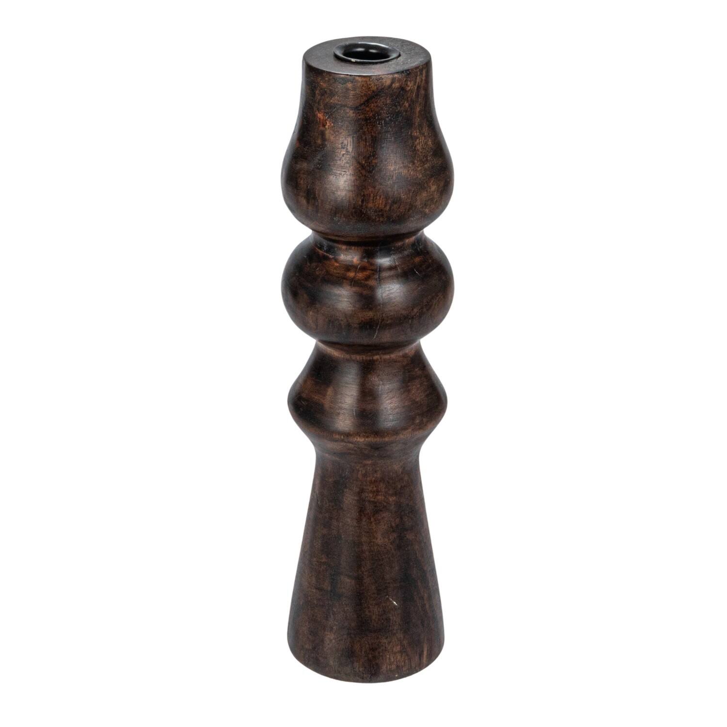 Hello Honey® 14" Decorative Espresso Finish Wood Hand-Carved Taper Candle Holder