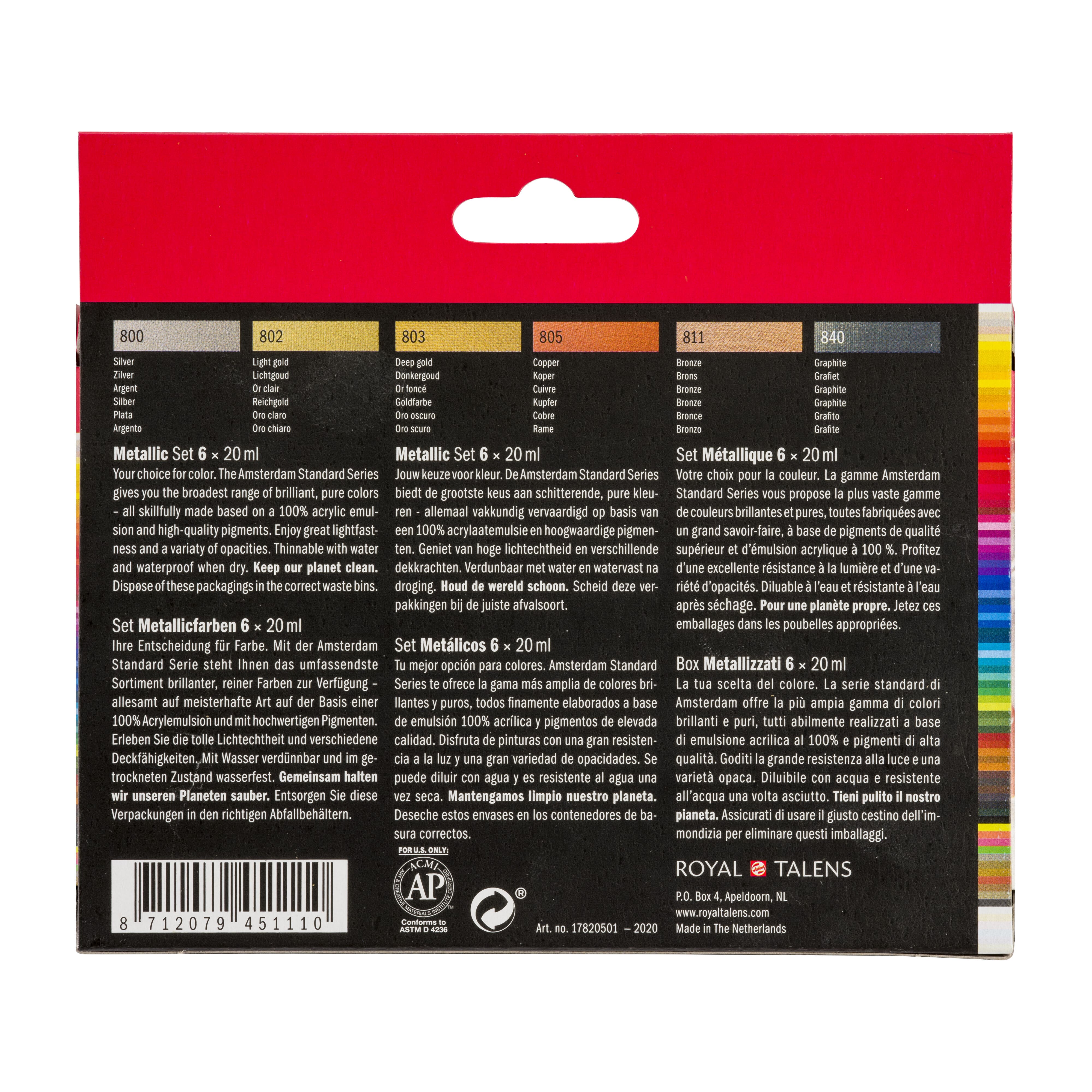 Amsterdam 20mL Standard Series 6 Colour Metallic Acrylic Paint Set