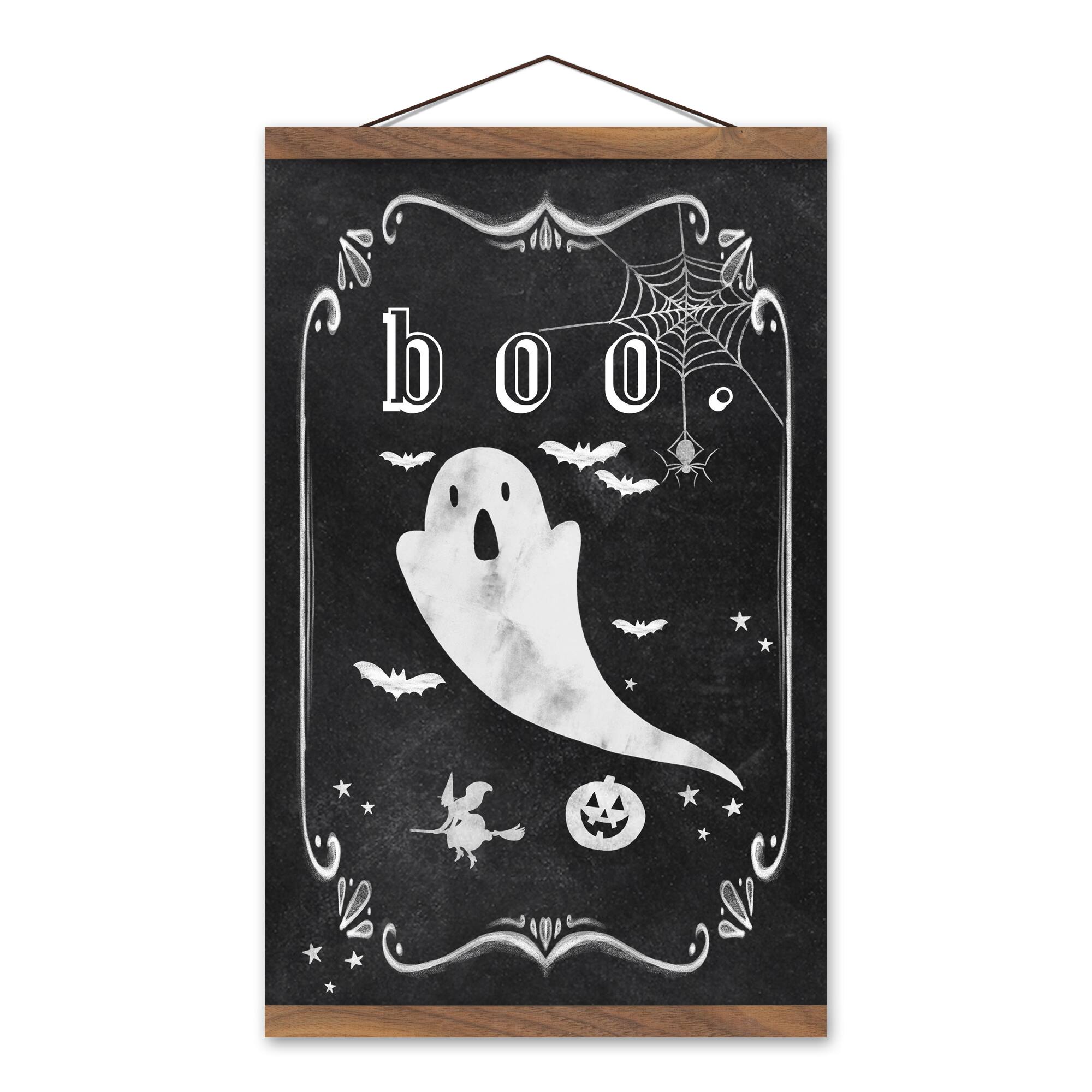 Boo Halloween Icons 12" x 18" Teak Hanging Canvas