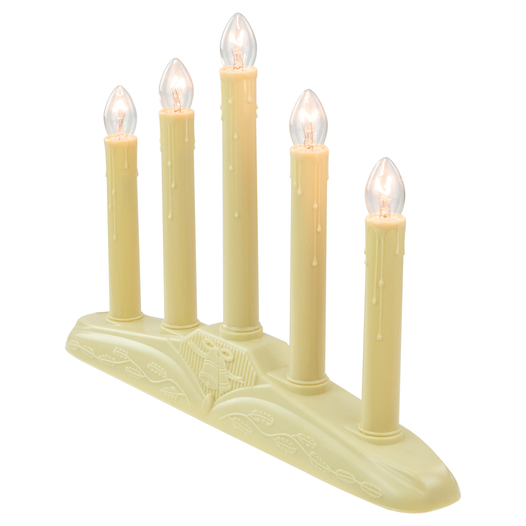 14.5" Ivory 5-Lights Christmas Chandelier on Holly Berry & Bell Base Candle Lamp