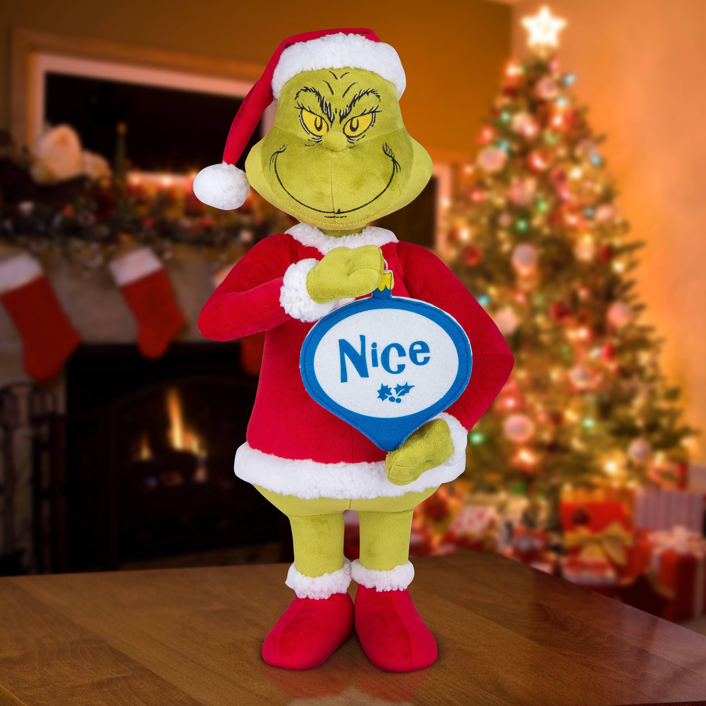 24" Plush Holiday Greeter Grinch with Naughty & Nice Ornament