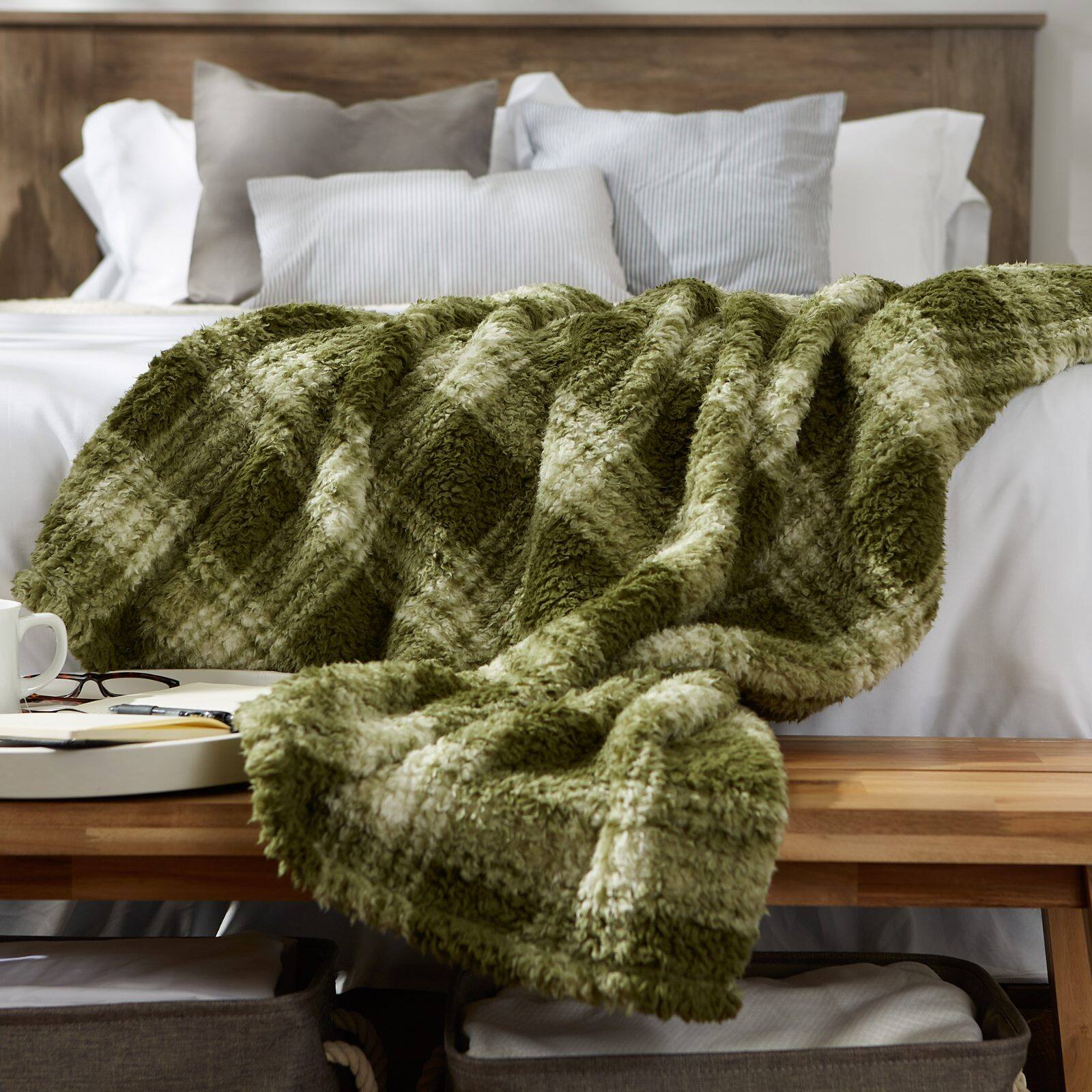 DII® Sage Farmhouse Plush Plaid Throw