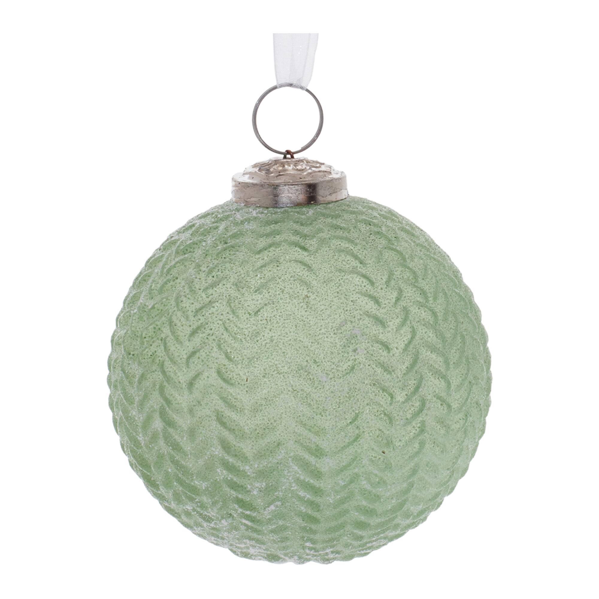 4&#x22; Green Frosted Glass Ball Ornaments Set