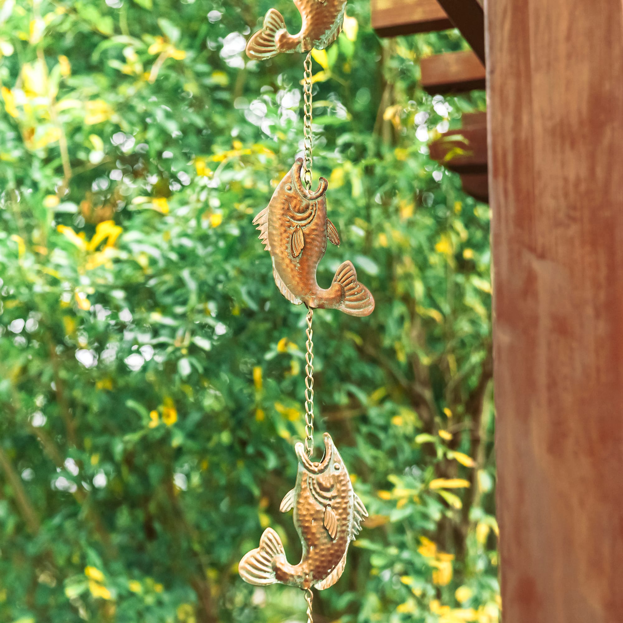 Glitzhome&#xAE; 8.5ft. Faux Copper Patina Finish Fish Shaped Rain Chain