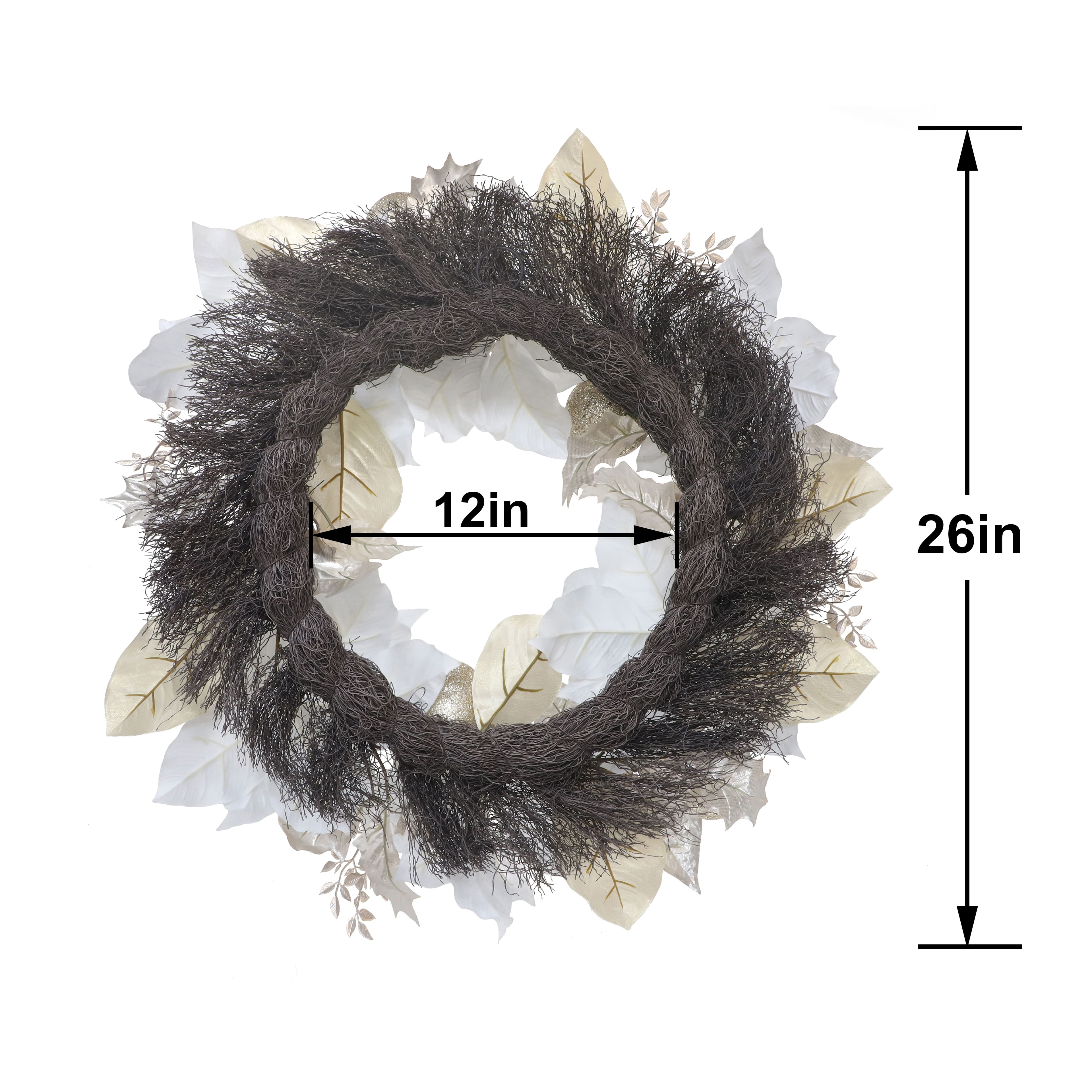 26&#x22; White &#x26; Gold Poinsettia, Berry &#x26; Ornament Wreath by Ashland&#xAE;
