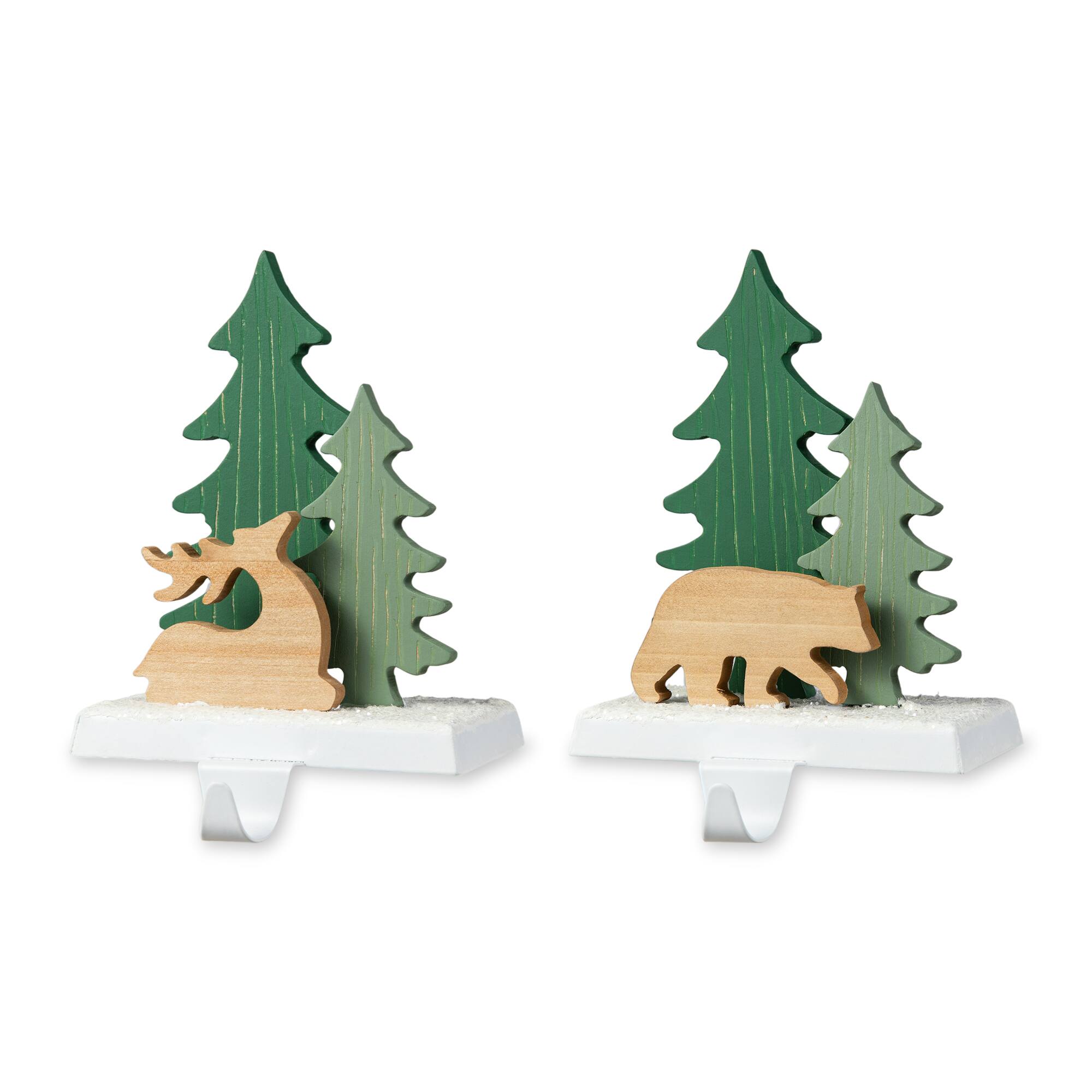 Glitzhome&#xAE; 6.5&#x22; Christmas Reindeer &#x26; Bear Stocking Holder Set