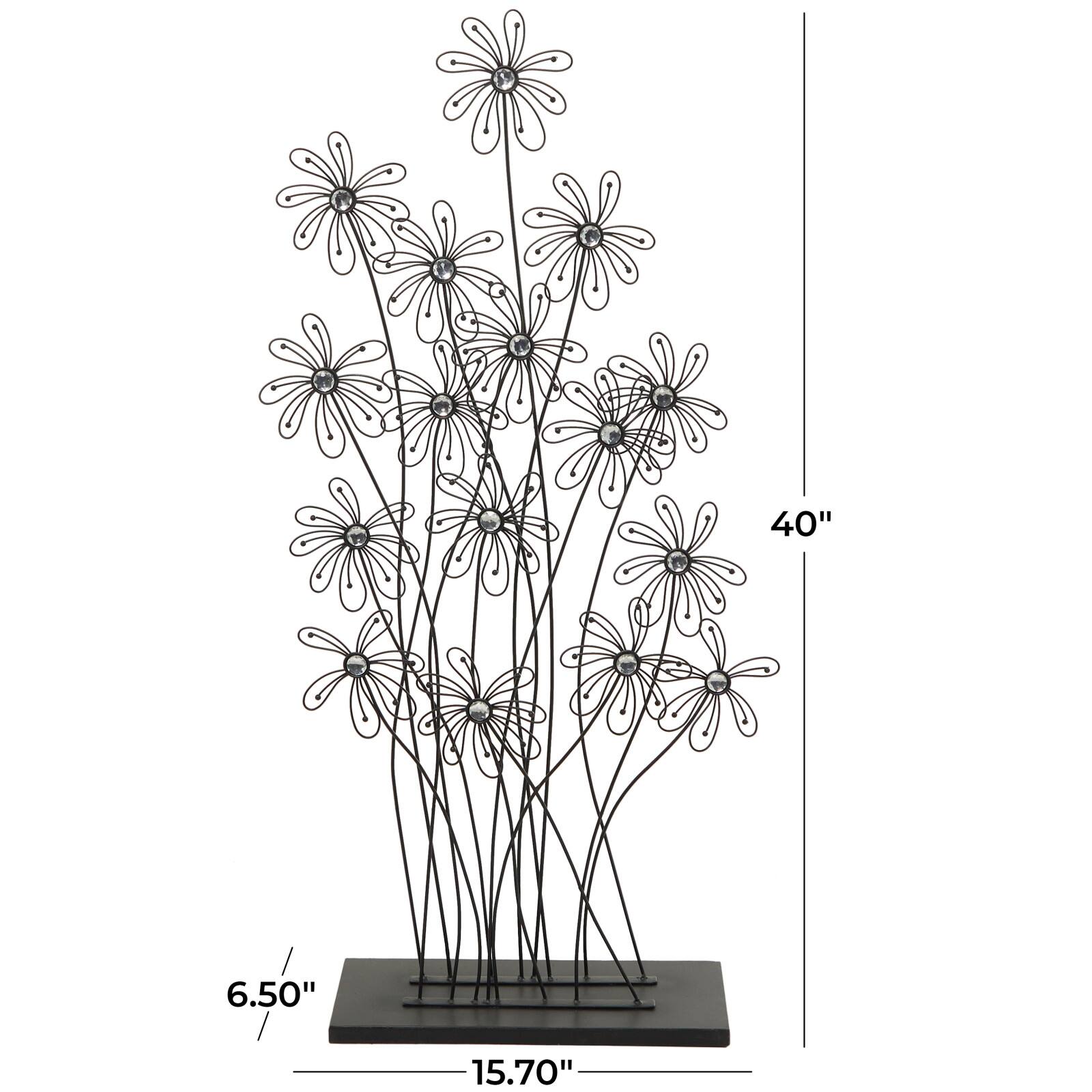 40" Black Metal Floral Sculpture with Crystal Embellishments